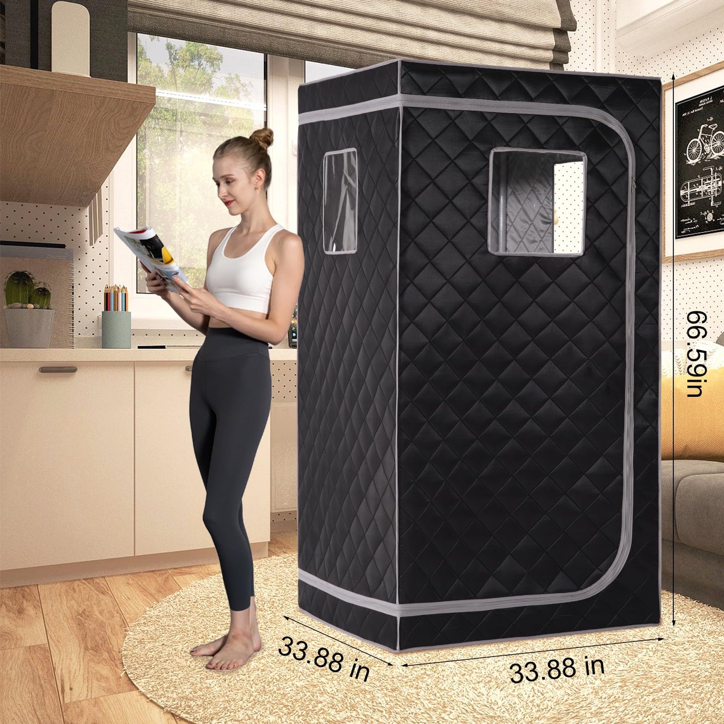 Smartmak Portable Infrared Sauna Box with 660nm Red Light Therapy Lamp for Home, Personal Indoor Full Body Dry Sauna Spa Tent, Relax Saunas with 6 Heaters, Heated Foot Pad, Remote, Chair, Greyborder