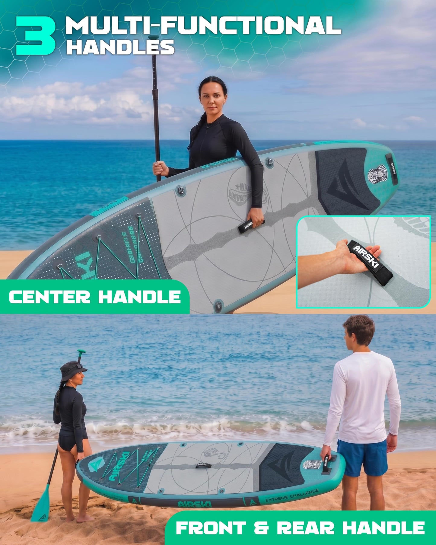 Airski 11'x34'' Extra Wide Inflatable Paddle Board, Stand-up Paddleboard for Adults, 420lb Capacity, Anti-Slip EVA, Stand-up Paddle Board for Yoga/Fishing/Family, US Fin, High-Pressure Pump, 100L Bag