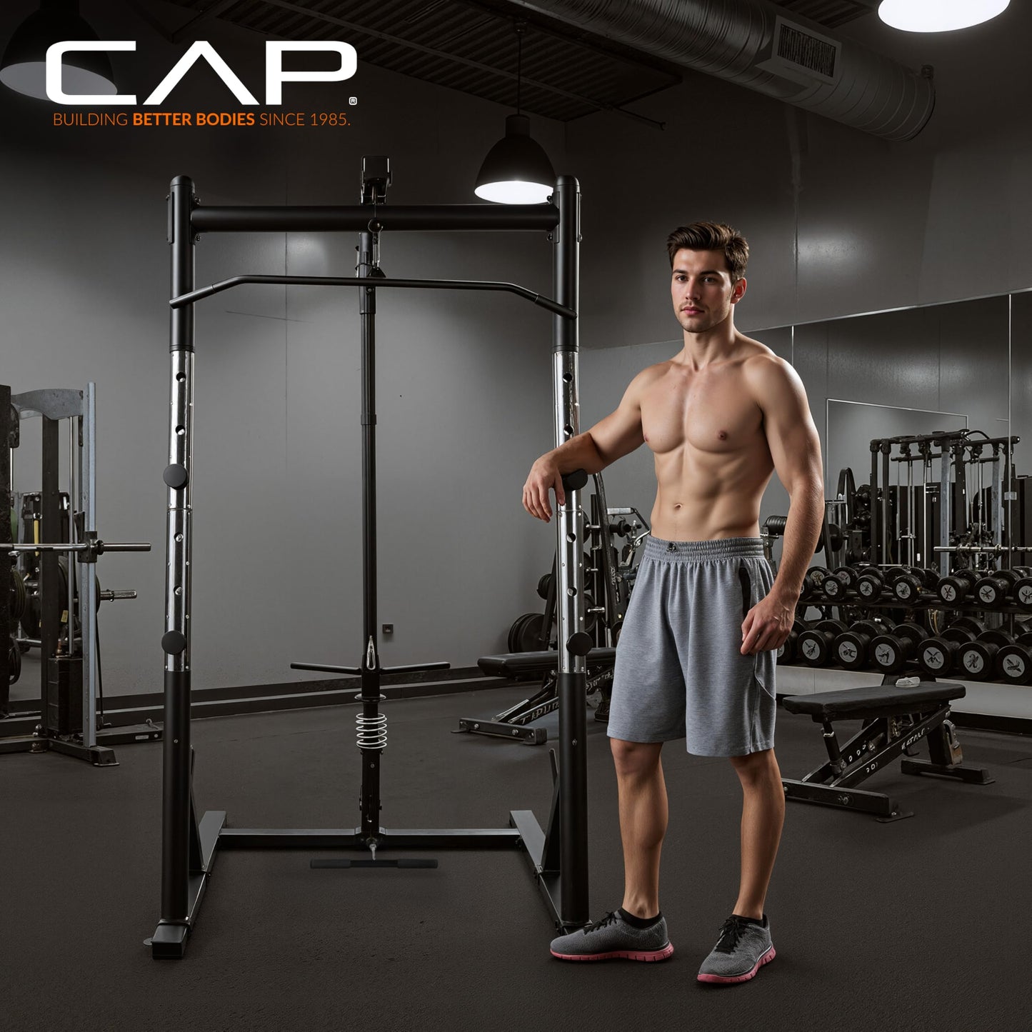 CAP Barbell Power Cage with High-Low Pulleys – Heavy-Duty Power Rack for Home Gym – Adjustable Gym Rack & Weight Cage with Pull Up Bar, Dip Station, and Plate Storage