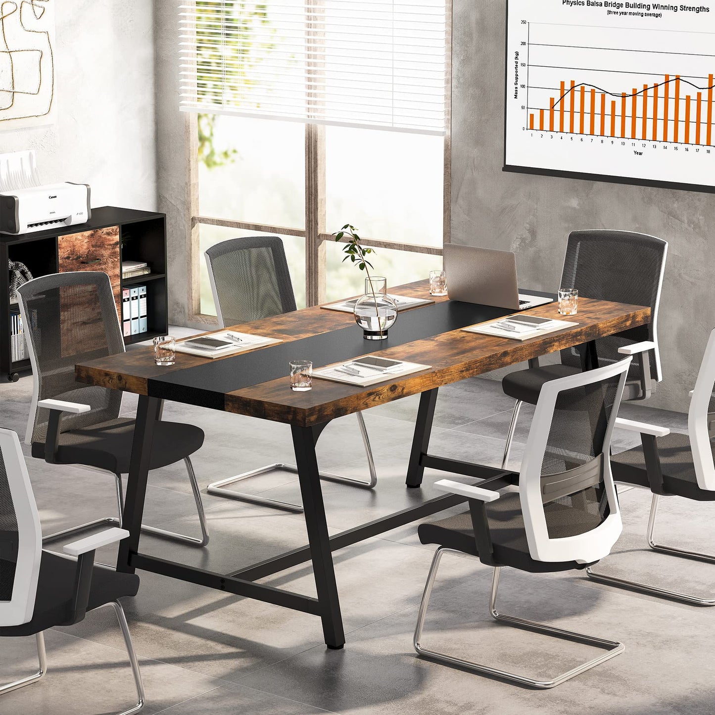 Tribesigns 6FT Rectangle Conference Table, 70.87L x 33.46W x 29.92H Inches Meeting Table for Conference Room, Wood Office Executive Desk with Strong Metal Frame for 6 People, Brown