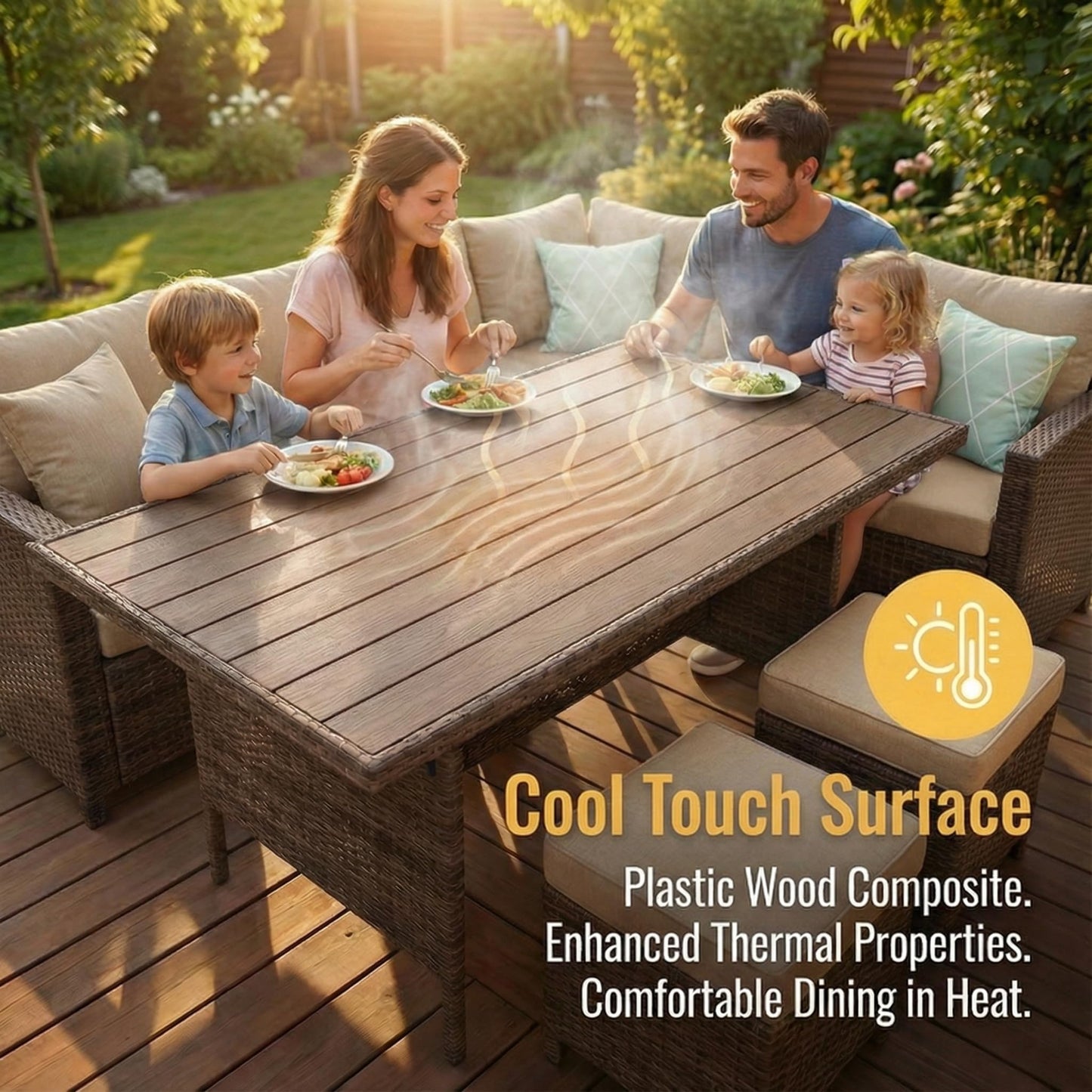 Wisteria Lane 7 Piece Patio Furniture Set, Wicker Patio Sectional with Wide Armrest, All Weather Outdoor Dining Set, Outdoor Furniture Patio Conversation Set with Ottoman, Beige