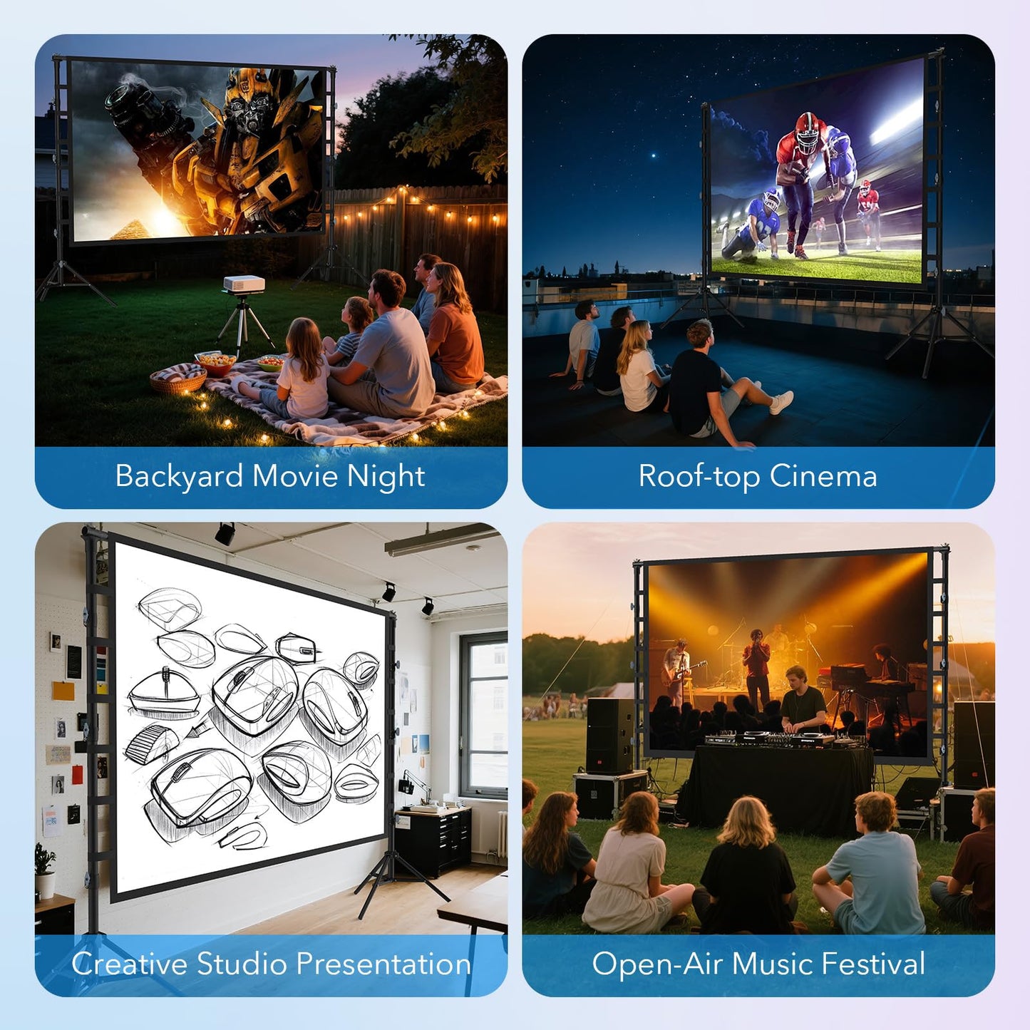 200 Inch Outdoor Projector Screen with Stand: LEORFI Large Projection Screen with Adjustable Tripod, Front & Rear Projection Wrinkle-Free Movie Screen with Transport Bag for Backyard Movie Night