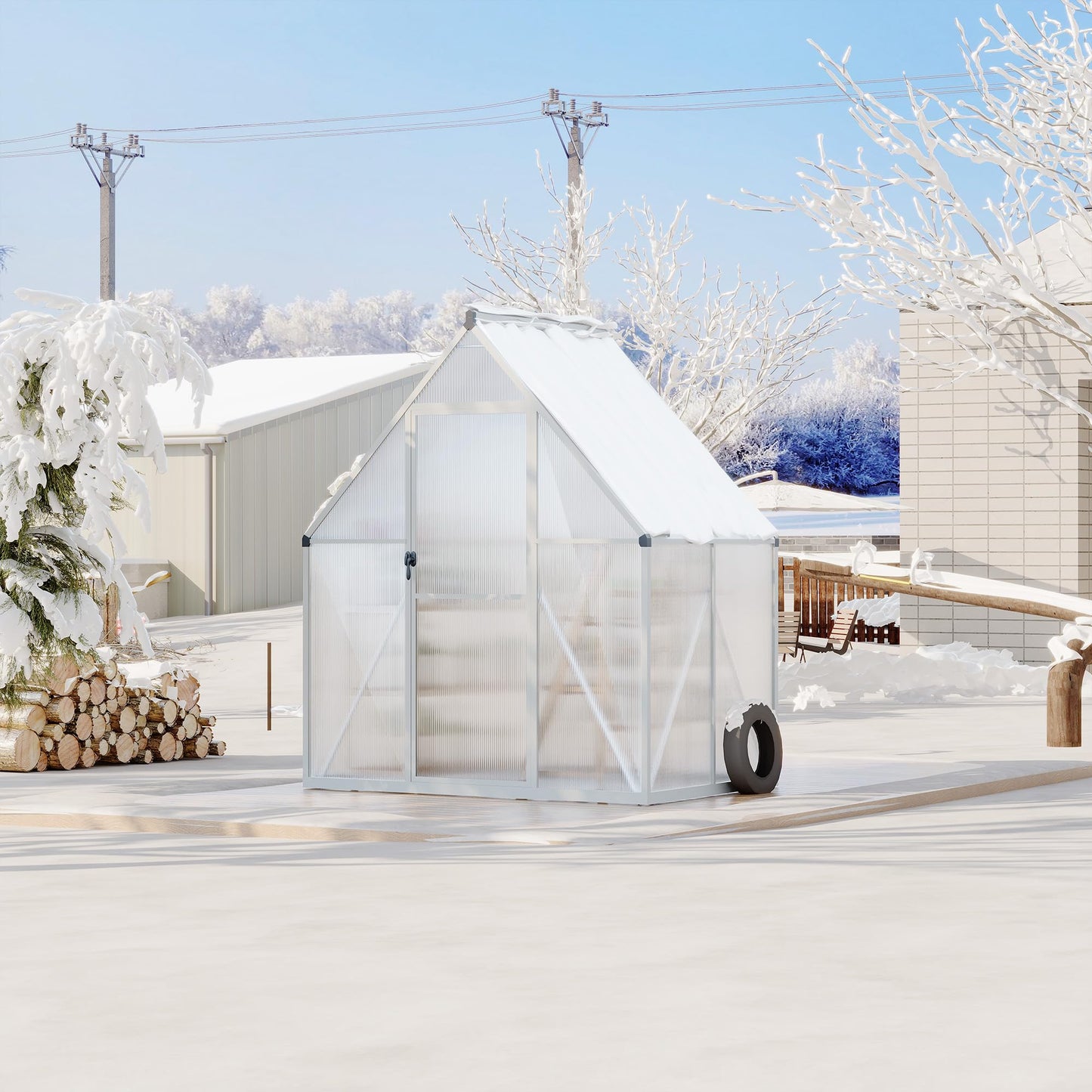 GarveeLife 6X4FT Polycarbonate Greenhouse with Aluminum Frame, Polycarbonate Greenhouse for Outdoors, Greenhouses with Ventilation, Aluminum Large Walk-in Greenhouses for Outside