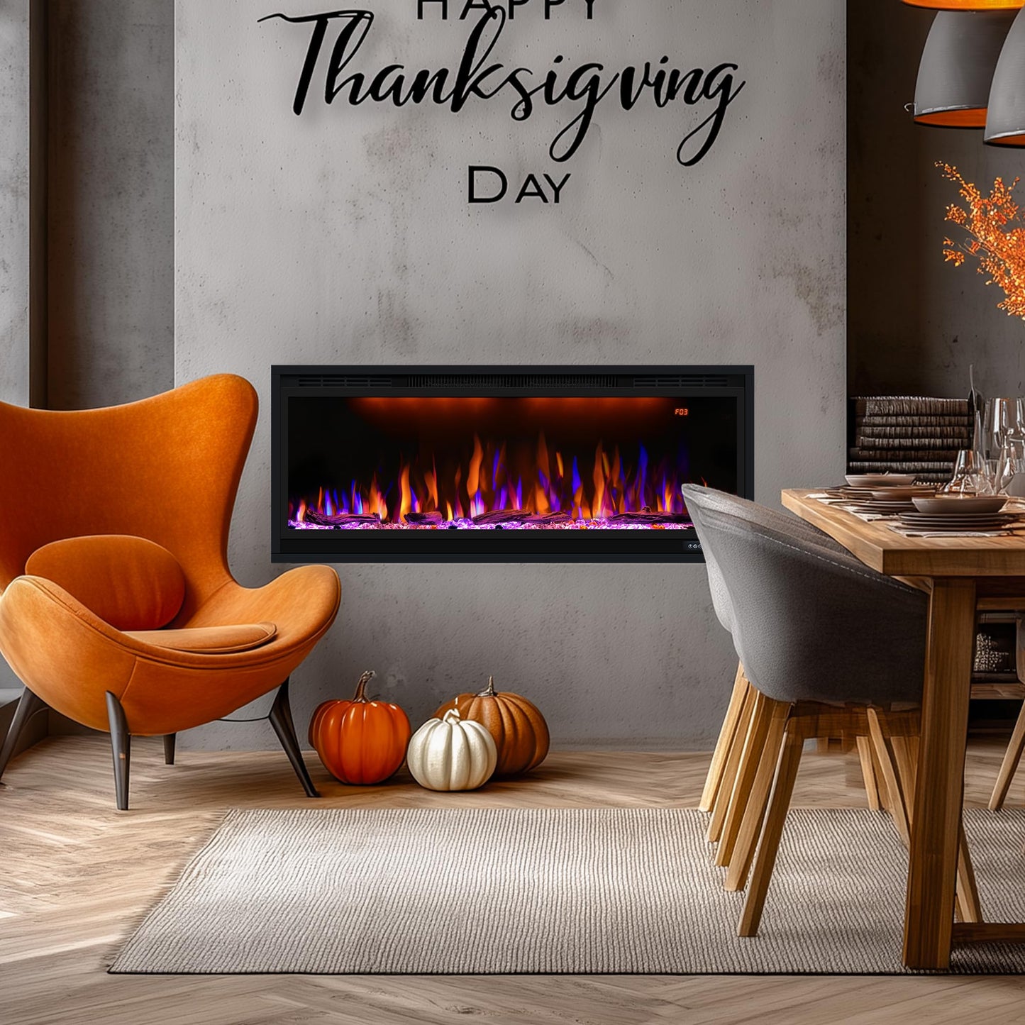 42 inch Smart Electric Fireplace WiFi-Enabled, Recessed &Wall Mounted Fireplace Inserts, Multicolor Flame w/Realistic Log &Crystals, Thermostat& Overheating Protection,Timer, 750W/1500W, Black