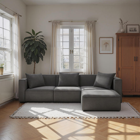 Acanva Luxury Modular Sectional Living Room Sofa Set, Modern Minimalist Style Couch with Ottoman and Chaise, L-Shape, Dark Grey