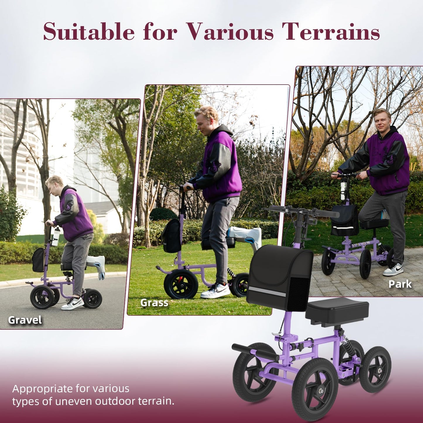 Fvzzin All Terrain Knee Scooter for Adults, Foldable Rolling Knee Scooter with DIY Stickers & Shock Absorber, Steerable Knee Walker for Broken Foot, Ankle Injuries & Surgery, Better Crutch Alternative