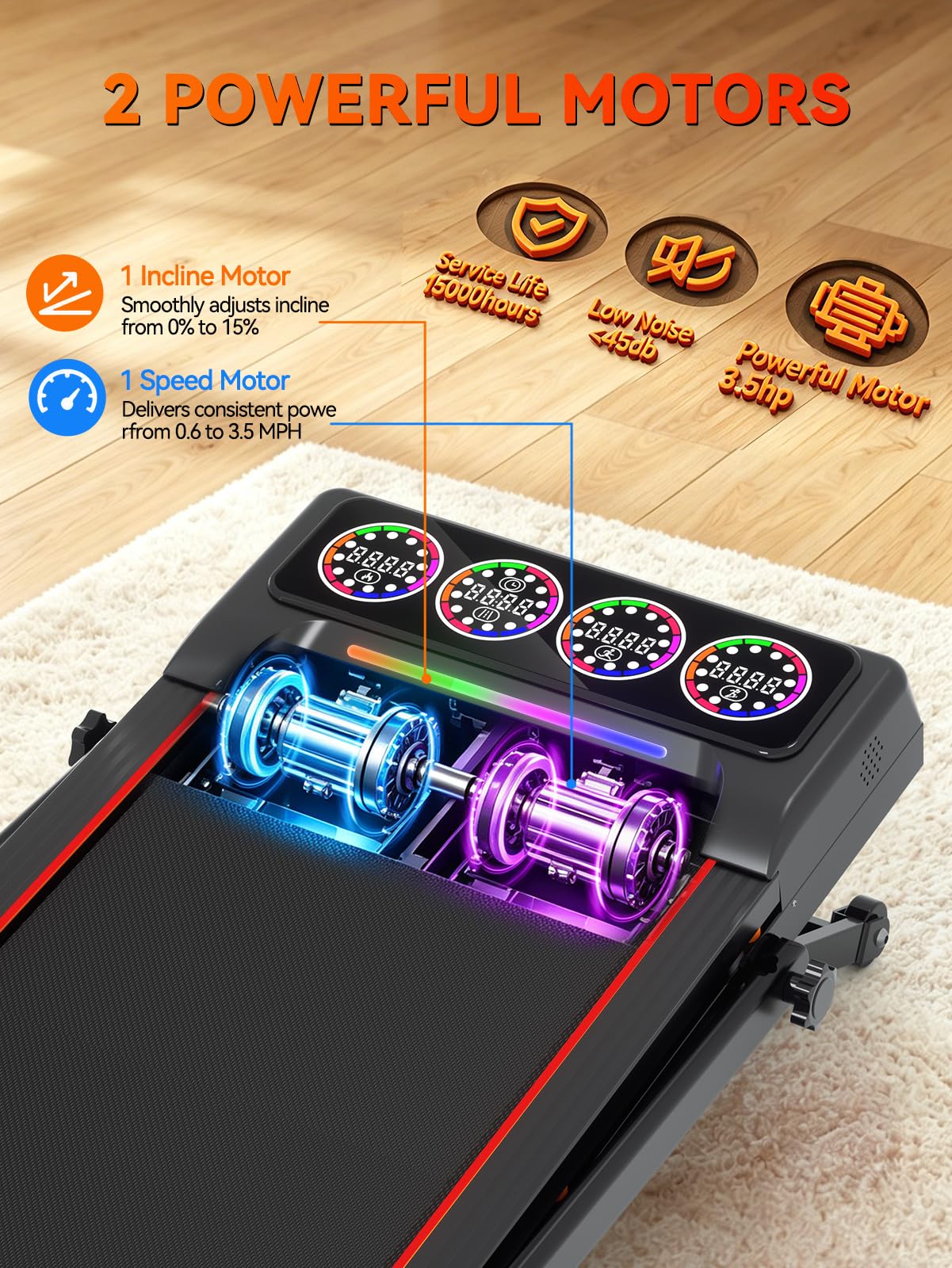 Ecogou Walking Pad Treadmill with 15% 12-Level Auto Incline& Handle Bar, Ecogou 3.5HP Quiet Under Desk Treadmill,450 lbs Capacity UI Screen & Remote Control, Compact Treadmills for Home Hiking