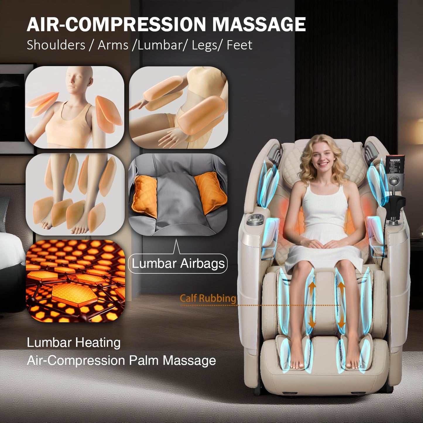 4D Massage Chair Full Body Zero Gravity 55" 166° Flexible SL-Track with Body Scan, Stretch, 36 Airbags, Heat - Shiatsu Knead, Foot & Calf Massage, Voice Control, 18 Auto Modes & 11 Techniques (Beige)