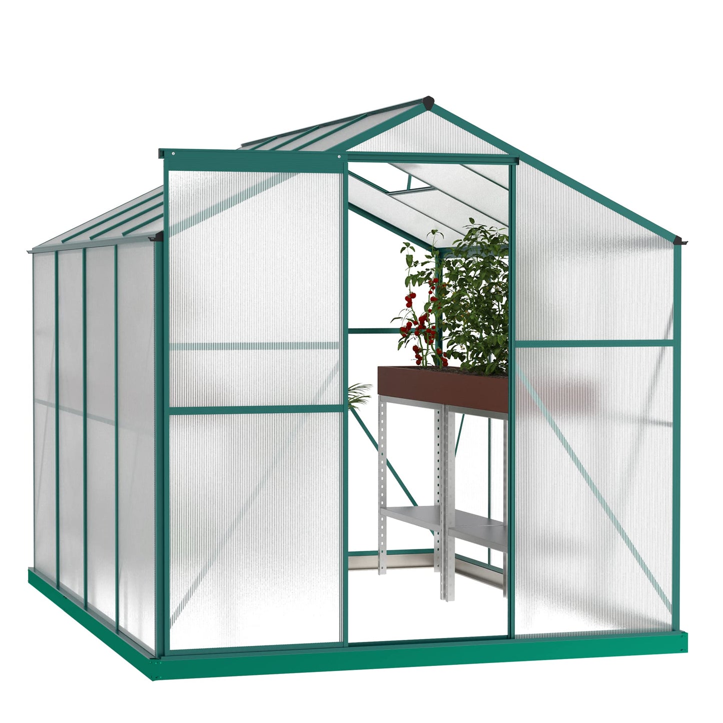 YOPTO 6x8 FT Greenhouses for Outdoor,Heavy Duty Polycarbonate Greenhouse, Walk-in Garden Green House with Base and Ventilation Window for Outside, Backyard,Green