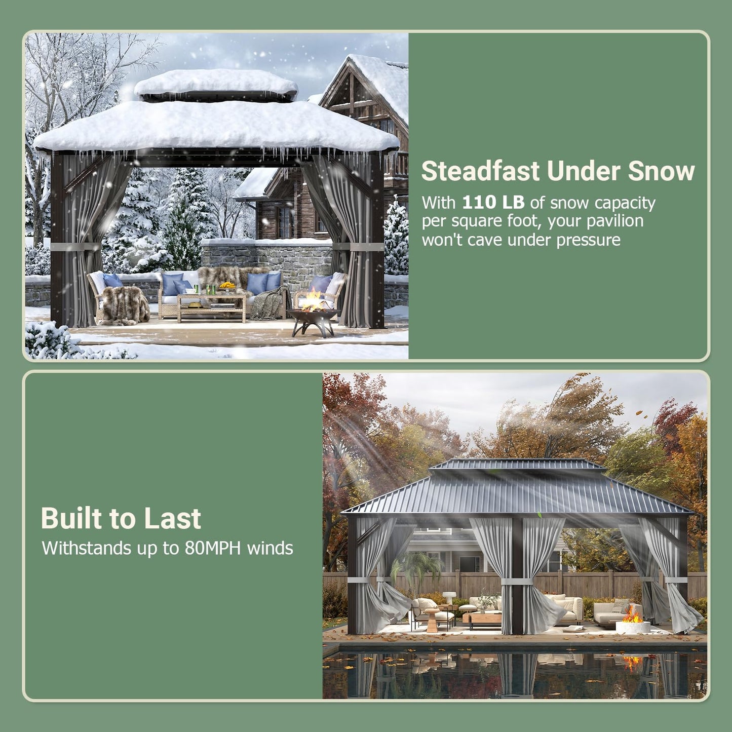 Polar Aurora 12x20 FT Outdoor Gazebo Hardtop Grill Gazebo Aluminum Galvanized Steel Double Roof Outdoor Pergola Include Curtain and Netting for Backyard, Patio, Lawn