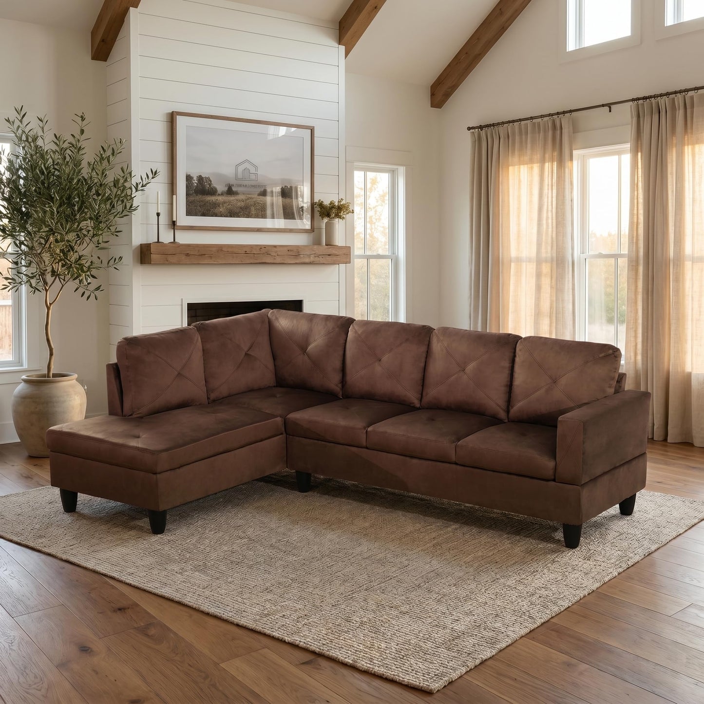 NicBex 97" L Shaped Couch Sectional Couches for Living Room, 2-Piece Modular Sofa with Movable Chaise & Deep Seat for Apartment, Bedroom, Office, Brown