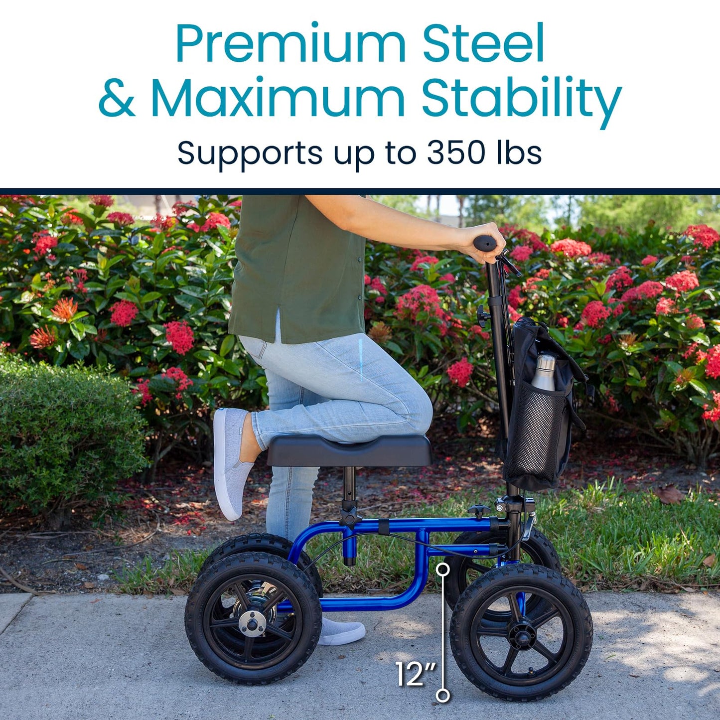Vive Mobility All Terrain Knee Scooter Walker for Foot Injuries - Adult Broken Leg Crutch Cart Roller for Surgery, Broken Foot, Ankle Injury - Kneeling Rolling Steerable Seated Wheel Scooter Aid
