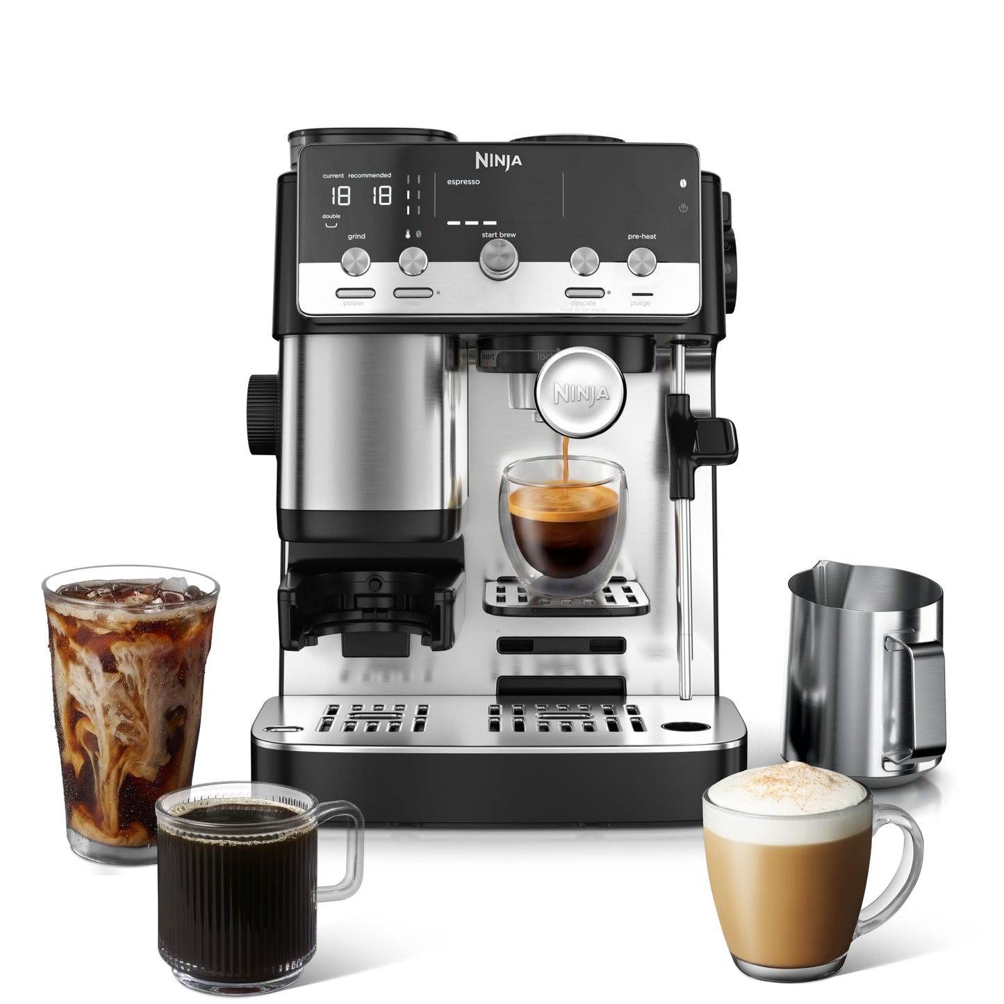 Ninja Luxe™ Café Mini | Espresso Machine & Drip Coffee | Built-in Burr Grinder, Precision Scale & Manual Steam Wand | Lattes, Cappuccinos & More | Stainless Steel | ES301