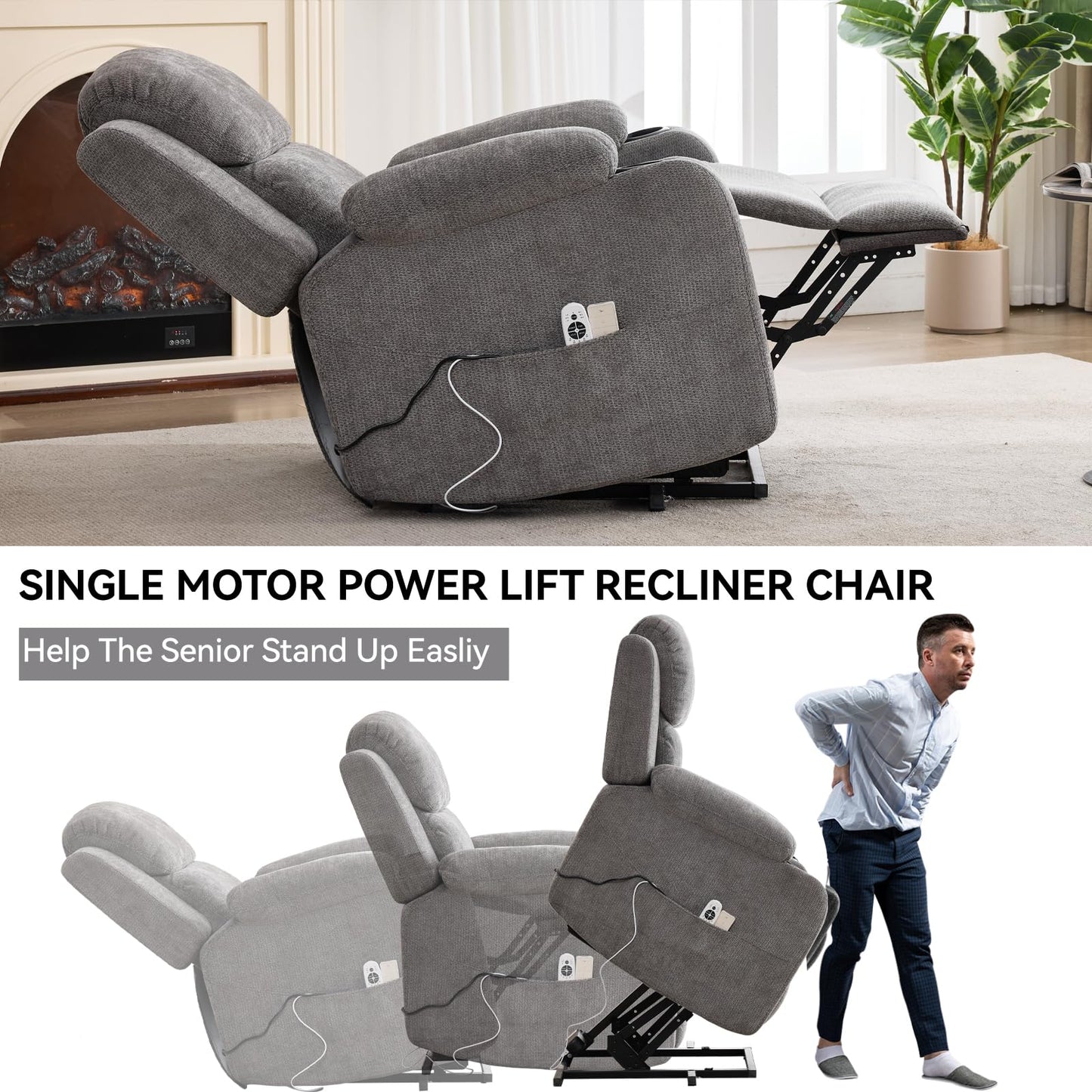 Eafurn Power Lift Recliner Chair for Elderly with Massage and Heat, Heavy Duty Electric Living Room Reclining Chair with 8-Point Vibration & Lumbar Heating, Dual USB Ports, 2 Cup Holders