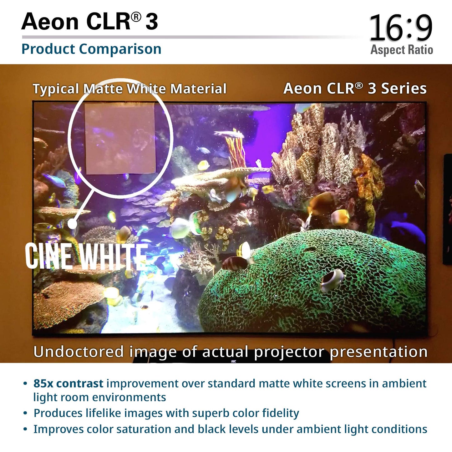 Elite Screens Aeon CLR3 123" UST ALR Projector Screen, 16:9 4K Ultra HD, 90% Ceiling Light Rejecting, Edge-Free Fixed Frame, Grey Screen for Indoor Home Theater & Movies – AR123H-CLR3