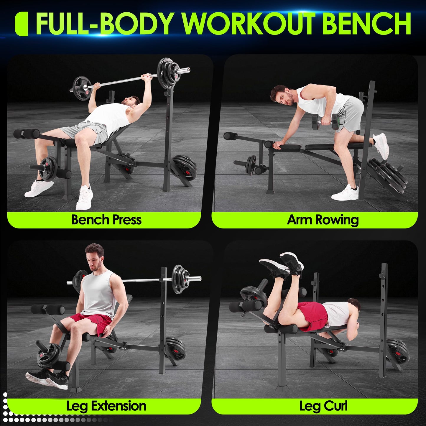 ANCHEER 900LBS Olympic Weight Bench Set with Squat Rack Adjustable Bench Press Bench with Leg Extension & Leg Curl, Incline Decline Flat Foldable Workout Bench for Home Gym(US Stock)