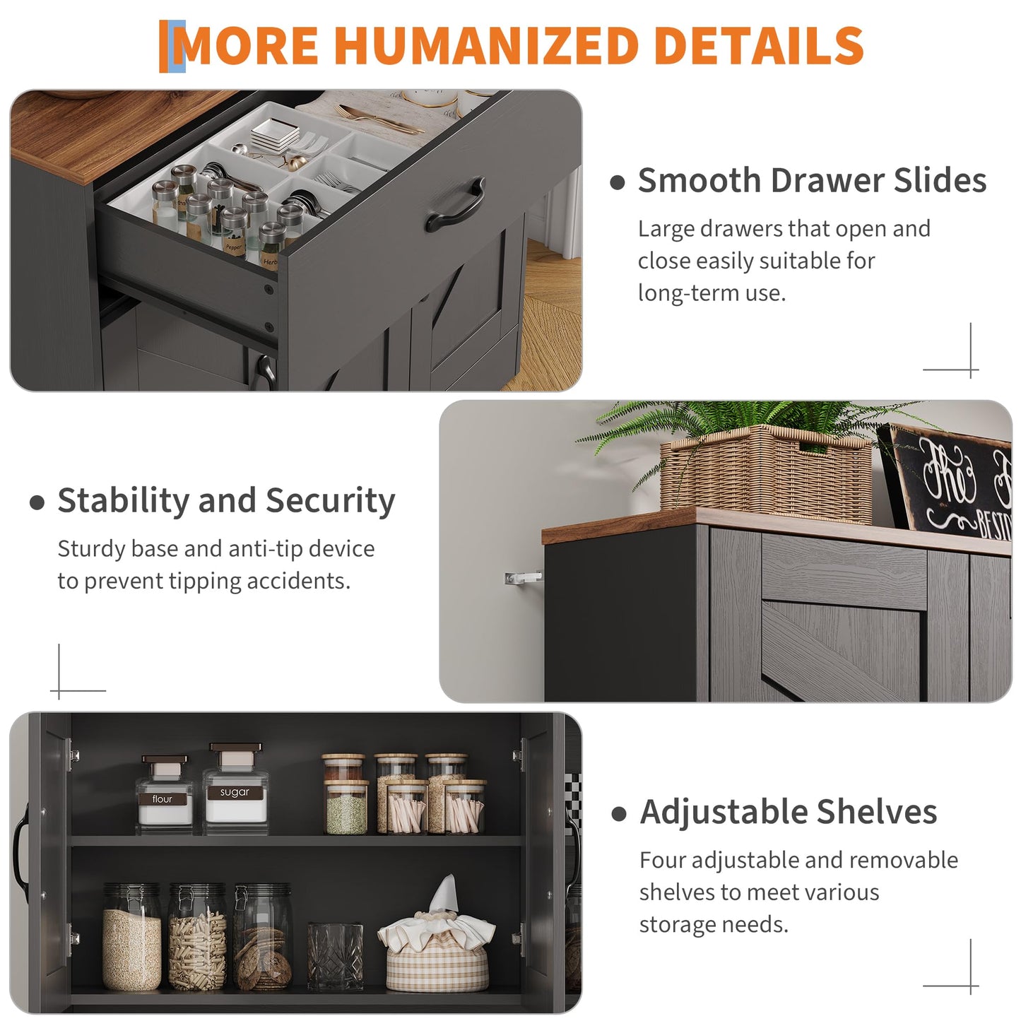 GarveeHome 71" Pantry Cabinet with Charging Station, Tall Kitchen Pantry Storage Cabinet with Microwave Stand, Farmhouse Kitchen Hutch with Countertop & 2 Drawers for Living Room, Dining Room, Black