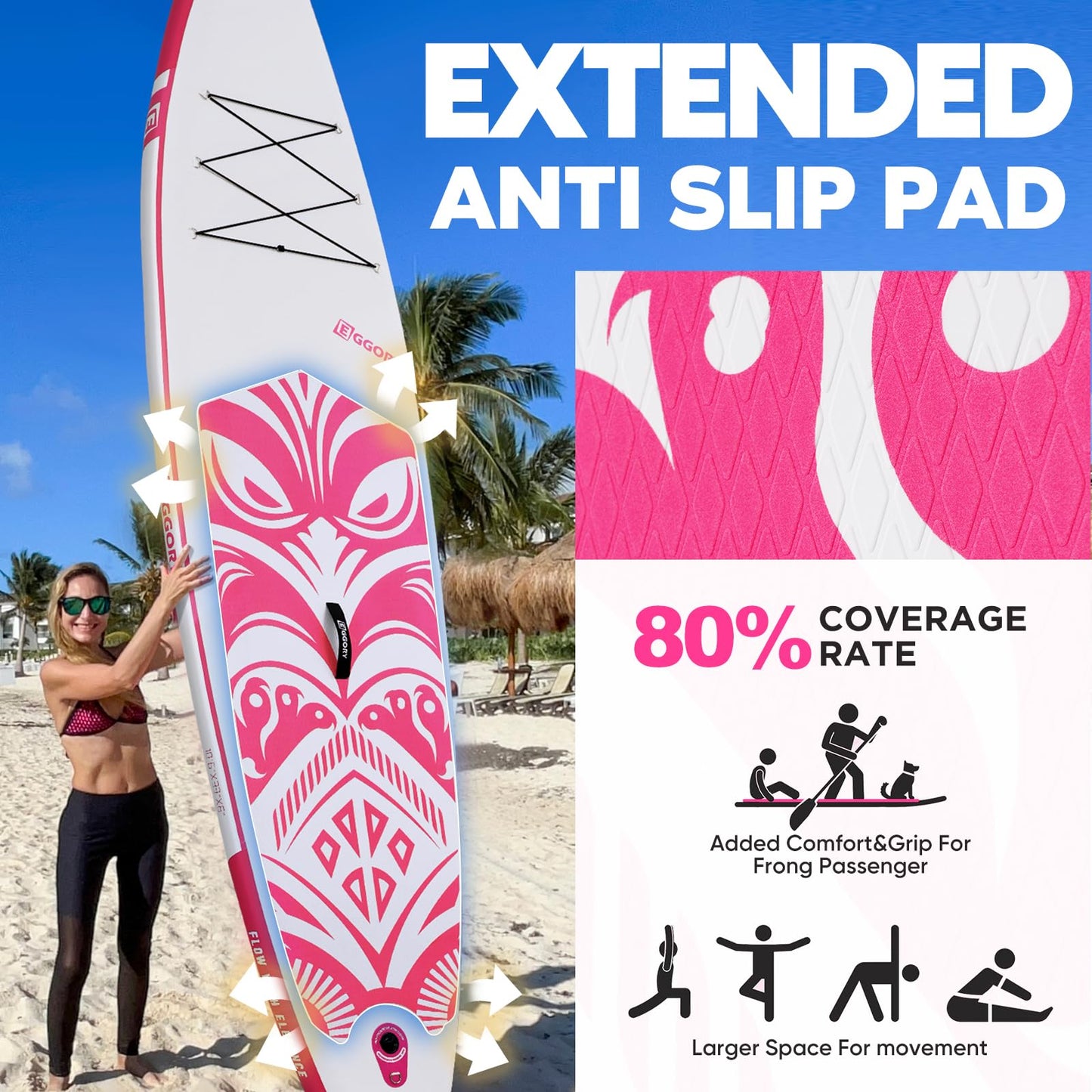 Inflatable Paddle Board,Stand Up Paddle Board Set, Extra Wide SUP Board with Removable Fin, Floating Paddle, Hand Pump, Waterproof Phone Pouch,Traveling Board (TT Pink/Kayak Seat)