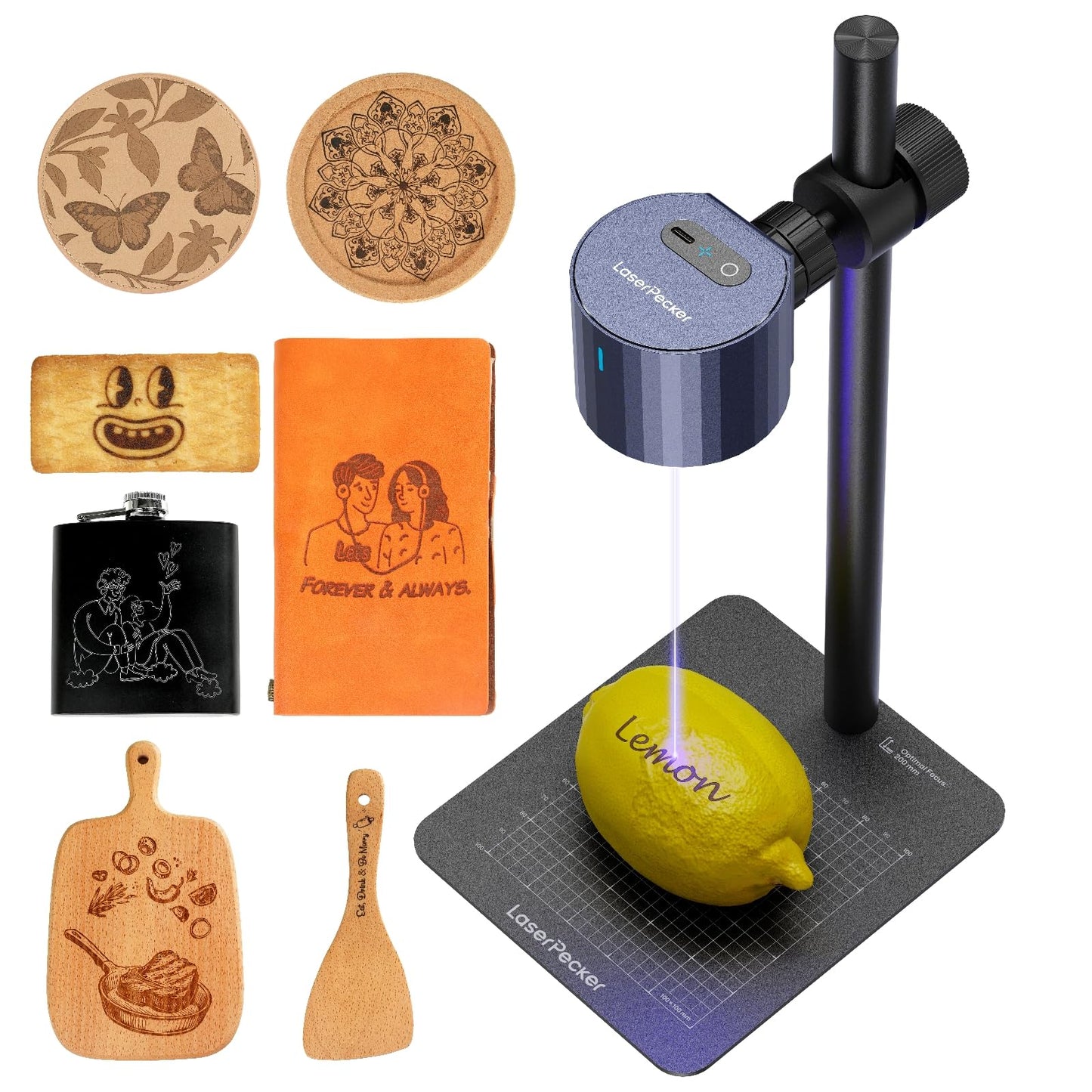 LaserPecker LP1 Plus Mini Laser Engraver for Beginners, Pocket-Sized Laser Engraving Machine with Adjustable Stand, 360° Multi-Angle Engraving for Wood Leather Paper DIY Projects