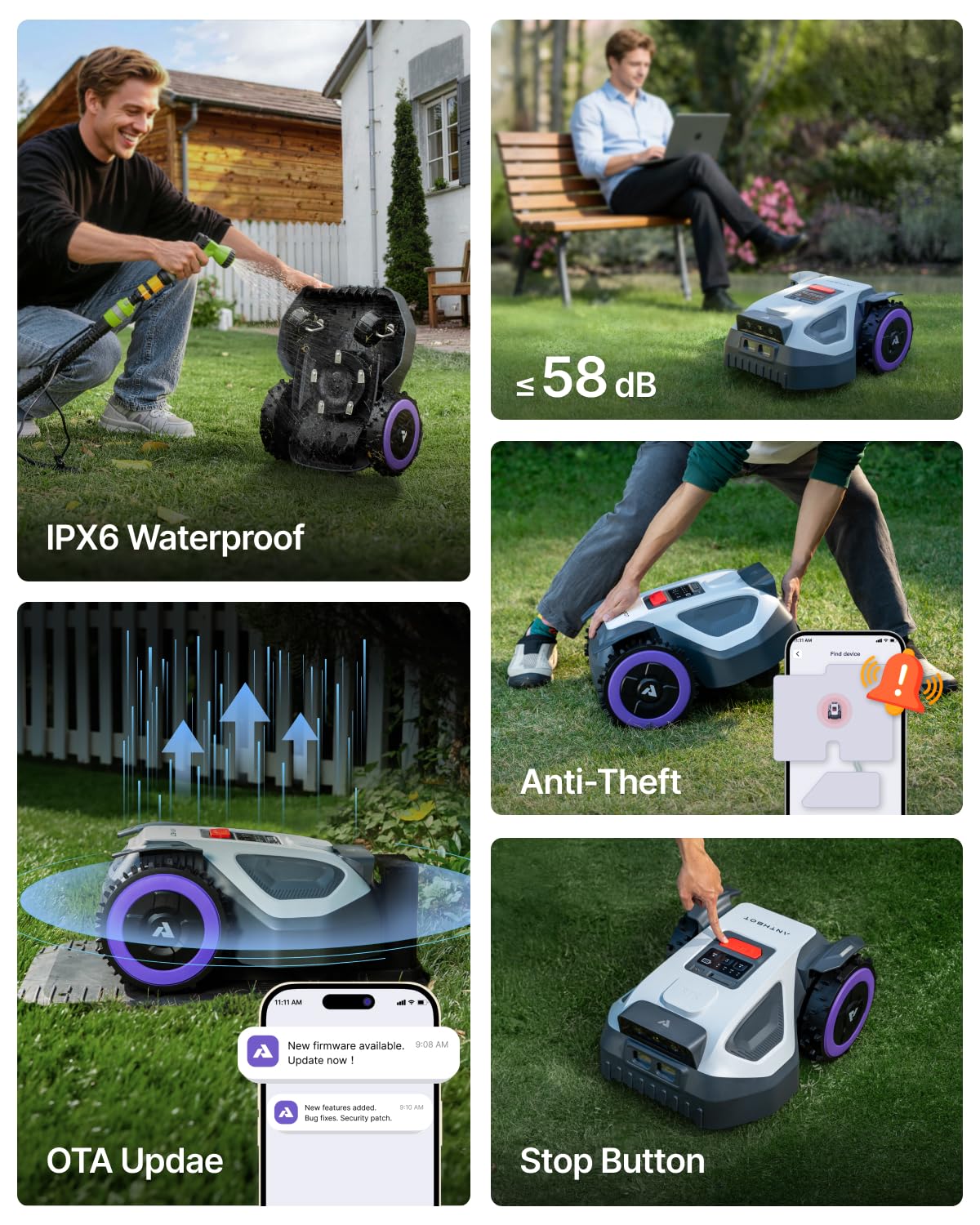ANTHBOT M5 Robot Lawn Mower 1/8 Acre, Dual Vision+Full-Band RTK Robotic Lawnmower, No Perimeter Wire, App Control Obstacle Avoidance, 45% Slope, Cutting Height, Multi-Zone Mapping