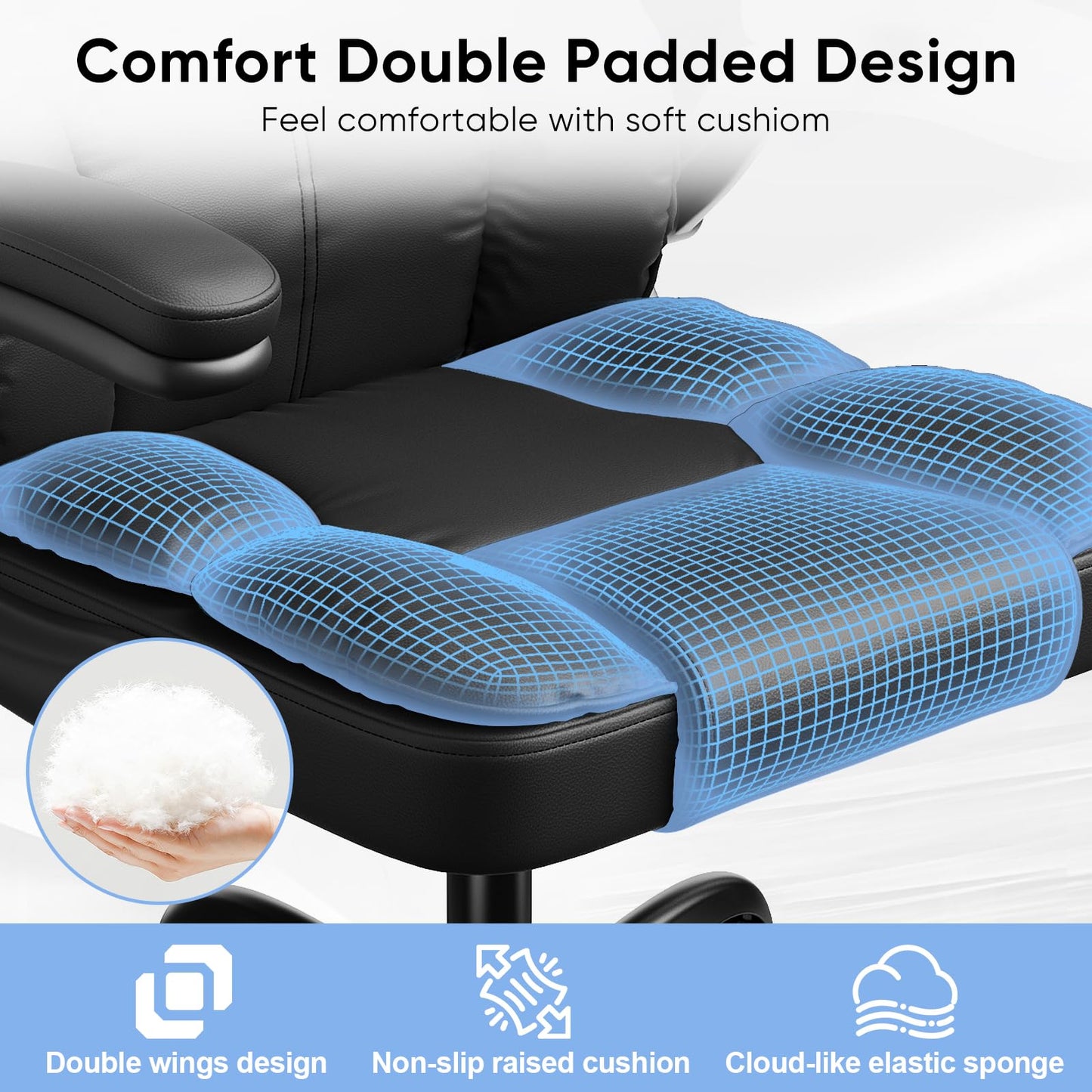 Kensaker Office Chair with Adjustable Headrest & Lumbar Support for for Lower Back Pain Relief, Executive PU Leather Chairs Comfy with Double Padding & 135° Rocking for Home Office, Black