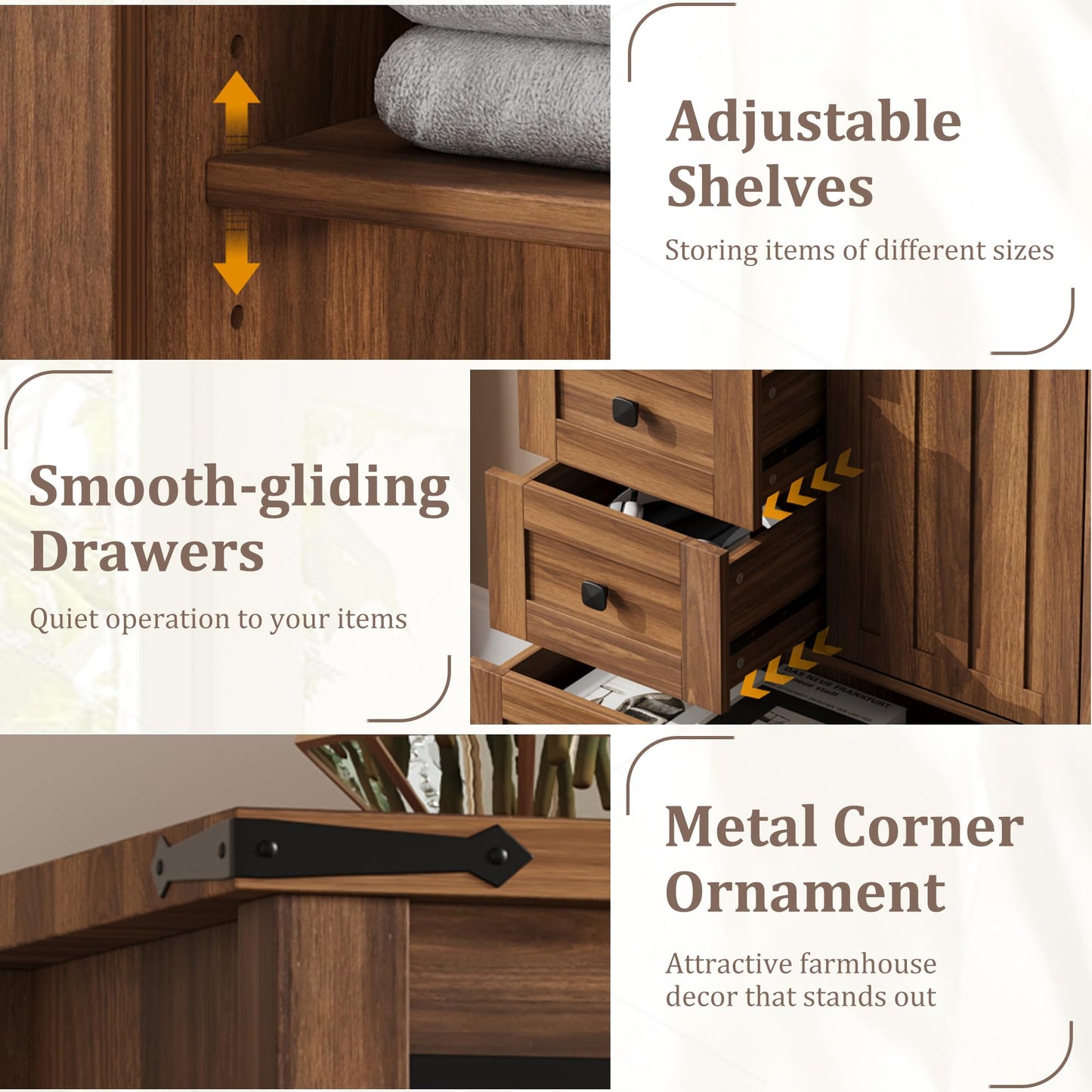 GarveeHome Farmhouse 5 Drawer Dresser for Bedroom, 48" Tall Wood Dressers Chest of Drawer with Sliding Barn Door, Adjustable Shelf, Storage Organizer for Bedroom, Hallway, Living Room, Kitchen, Walnut