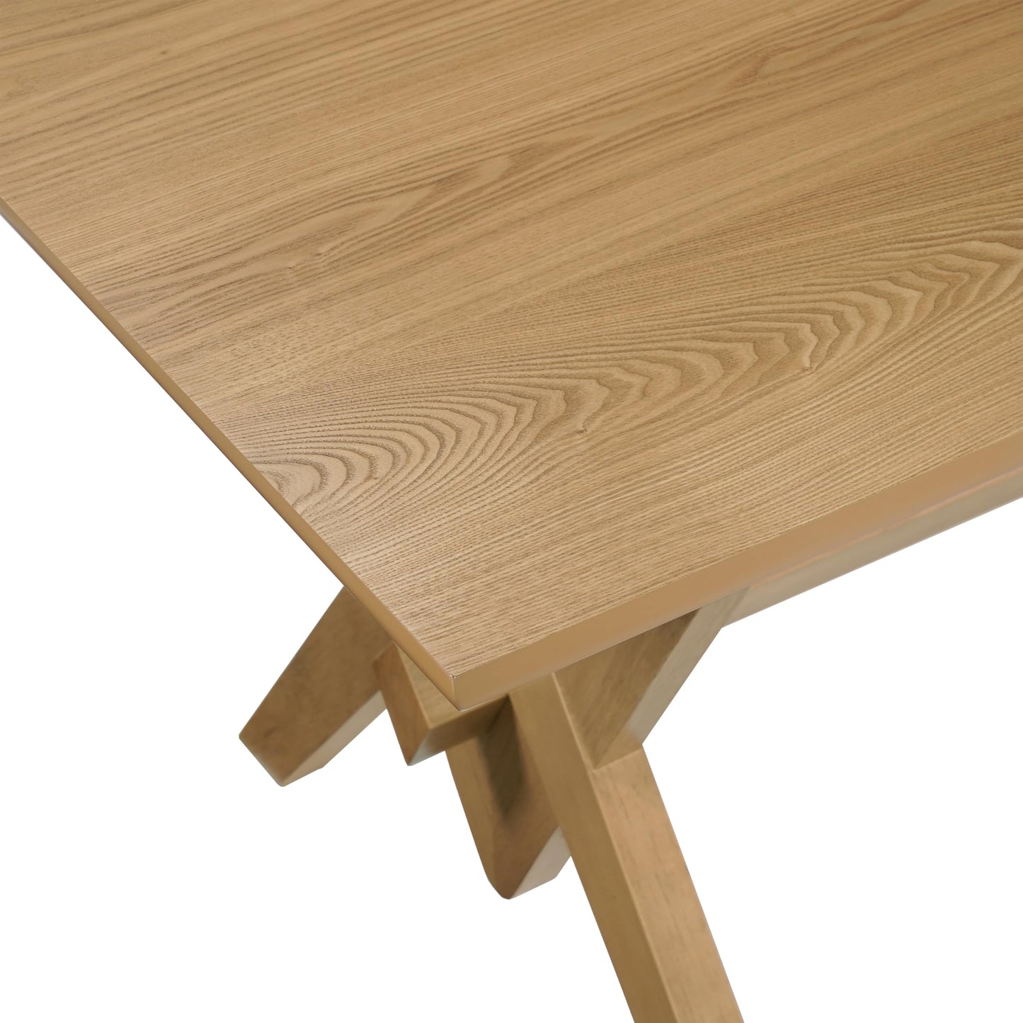 Merax Farmhouse Dining Table for 6, 63 Inch Rectangular Kitchen Table with Double V Base, Engineered Wood Top and Solid Wood Legs, Rustic Style, Natural