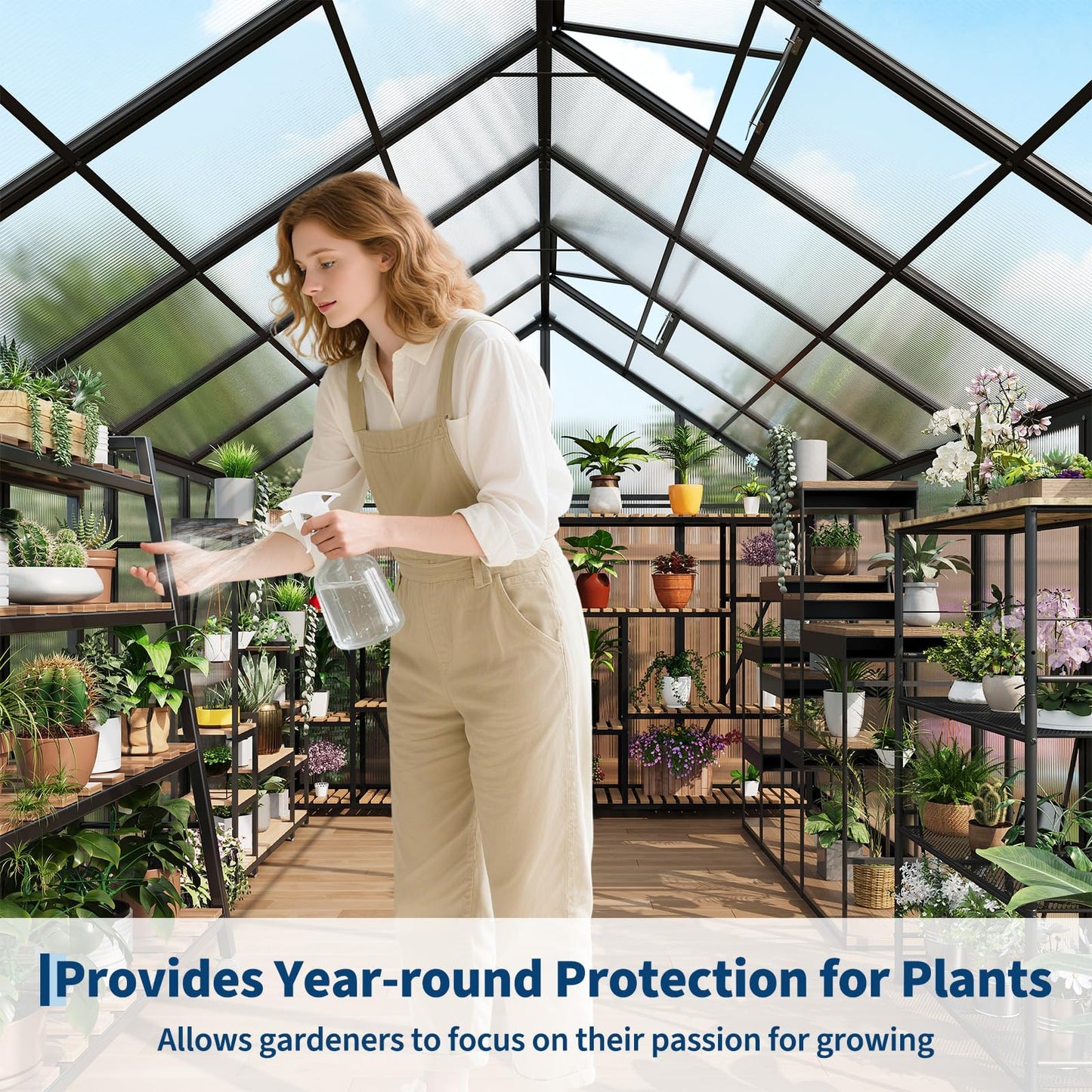 12x8 ft Outdoor Walk in Greenhouse,Polycarbonate Green House Vented Roof Window,Heavy Duty Greenhouse with Aluminum Frame for Backyard Patio Gardening