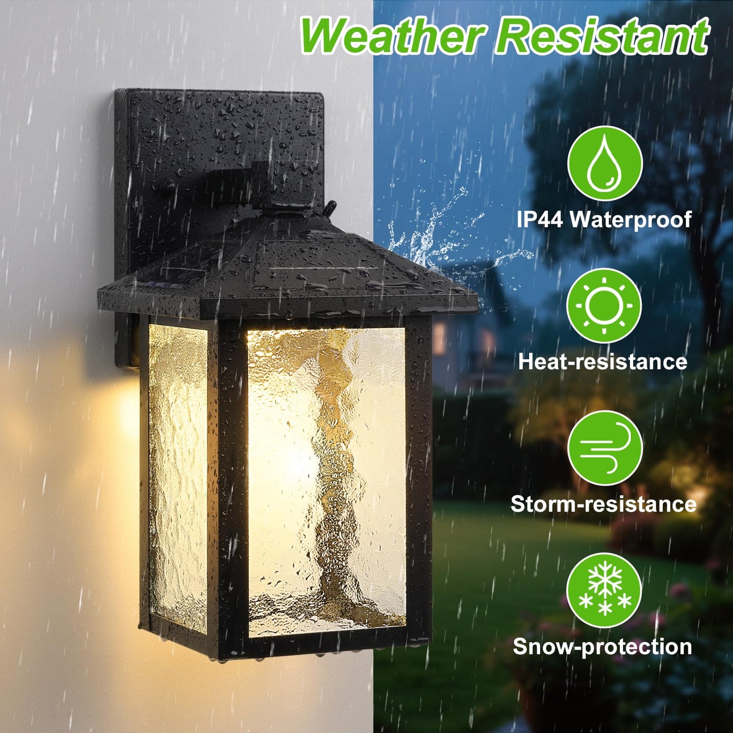 BesLowe Solar Wall Lights, 3000K/5000K Adjustable, Wireless LED Lantern Sconce, Black, Model YM-3161, 2-Pack