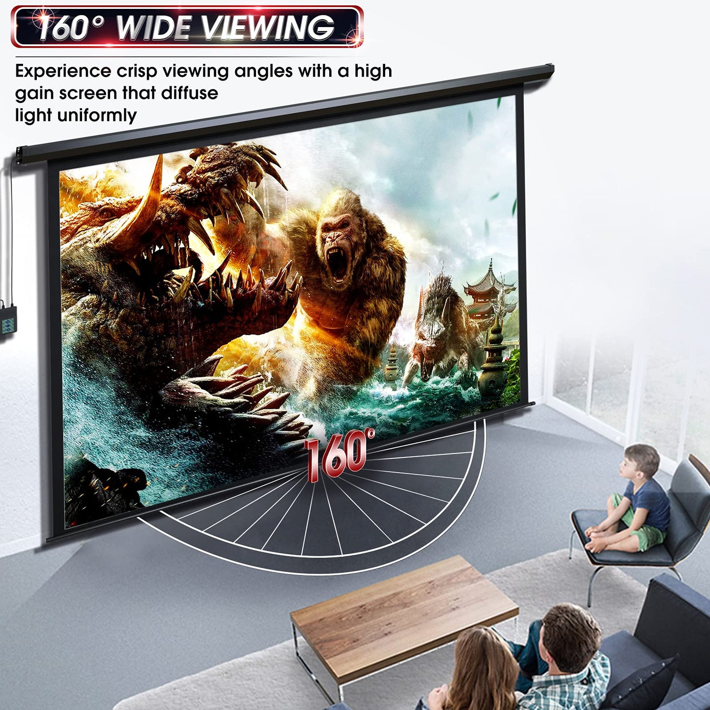 100" Motorized Projector Screen - Indoor and Outdoor Movies Screen 100 inch Electric 16:9 Projector Screen W/Remote Control