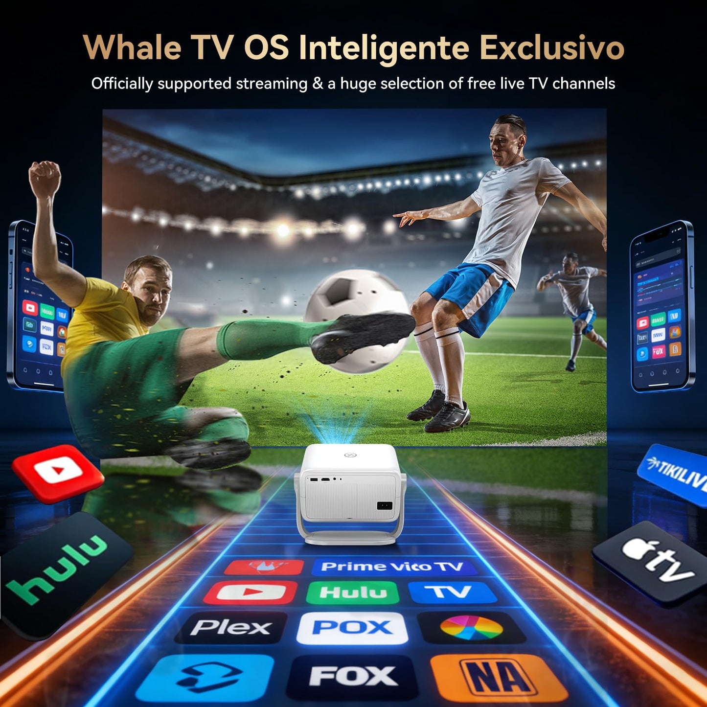 Projector with WiFi and Bluetooth, Officially Licensed App & Native 1080P, Auto Focus & Keystone Outdoor Movie Projector, 4K Supported for Dorm/Ceiling/Home Theater/Bedroom