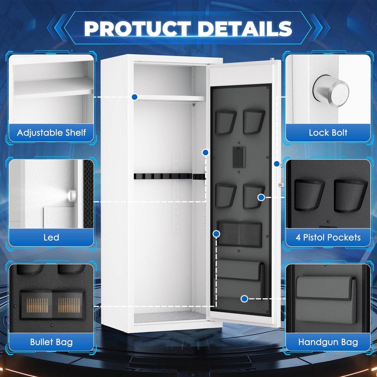 INTERGREAT 20 Gun Safe for Rifles, 21" W Gun Safe for Home Rifles and Pistols, Keypad Rifle Safes with 3 Removable Gun Racks and 4 Pistol Storage Pockets, Alarm System, Anti-Tip Design, White