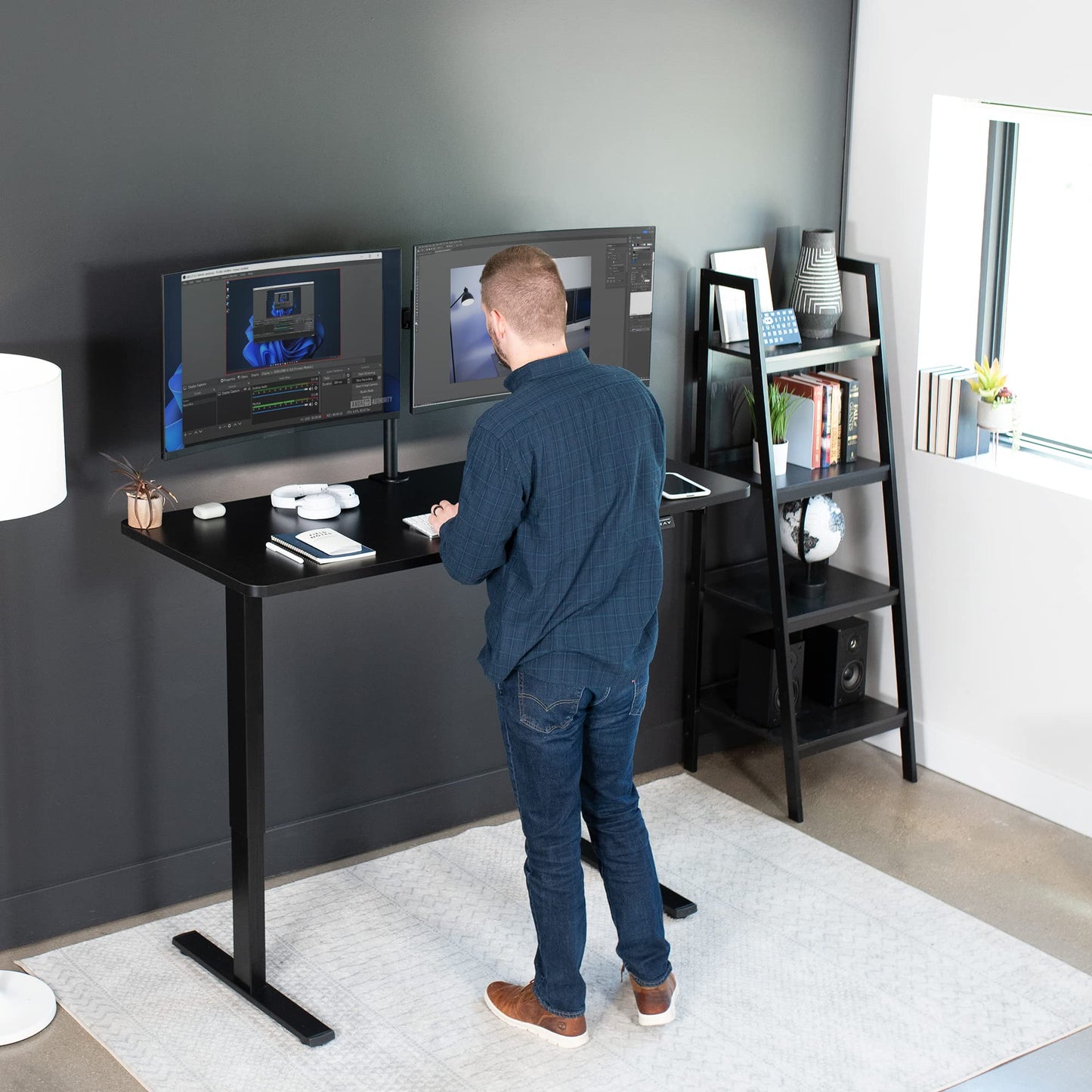 VIVO Electric 60 x 24 in Standing Desk, Memory Height Adjustment, 1B Series, Holds 220 lbs, One-Piece Black Top, Black Frame, DESK-KIT-1B6B