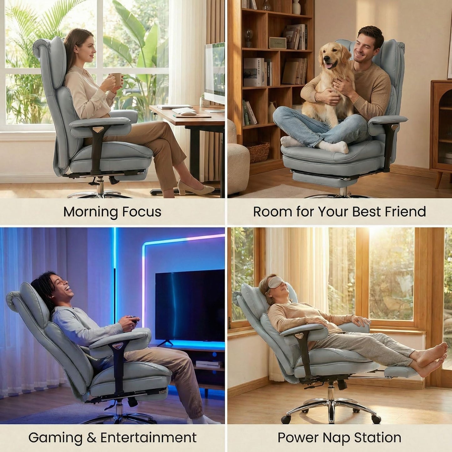 Efomao Big and Tall Desk Chair 400lbs, 22" Extra Wide Executive Office Chair with 3D Armrests & Footrest, Ergonomic Heavy Duty Chair, Light Grey