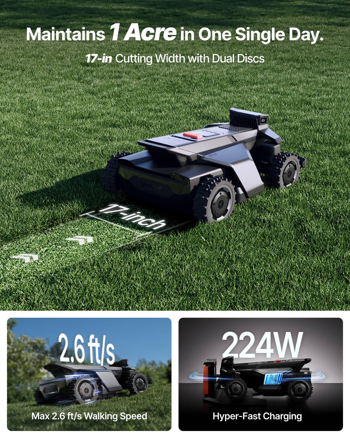 Segway Navimow X450 Robot Lawn Mower Wire Free, for up to 1.5 Acres, 4WD for 84% Slopes, Zero-Turn for Damage-Free Mowing, ORV-Tuned Lawnmower, MowMentum with 2 × 180W Motors, 0.75–4 in Cutting Height