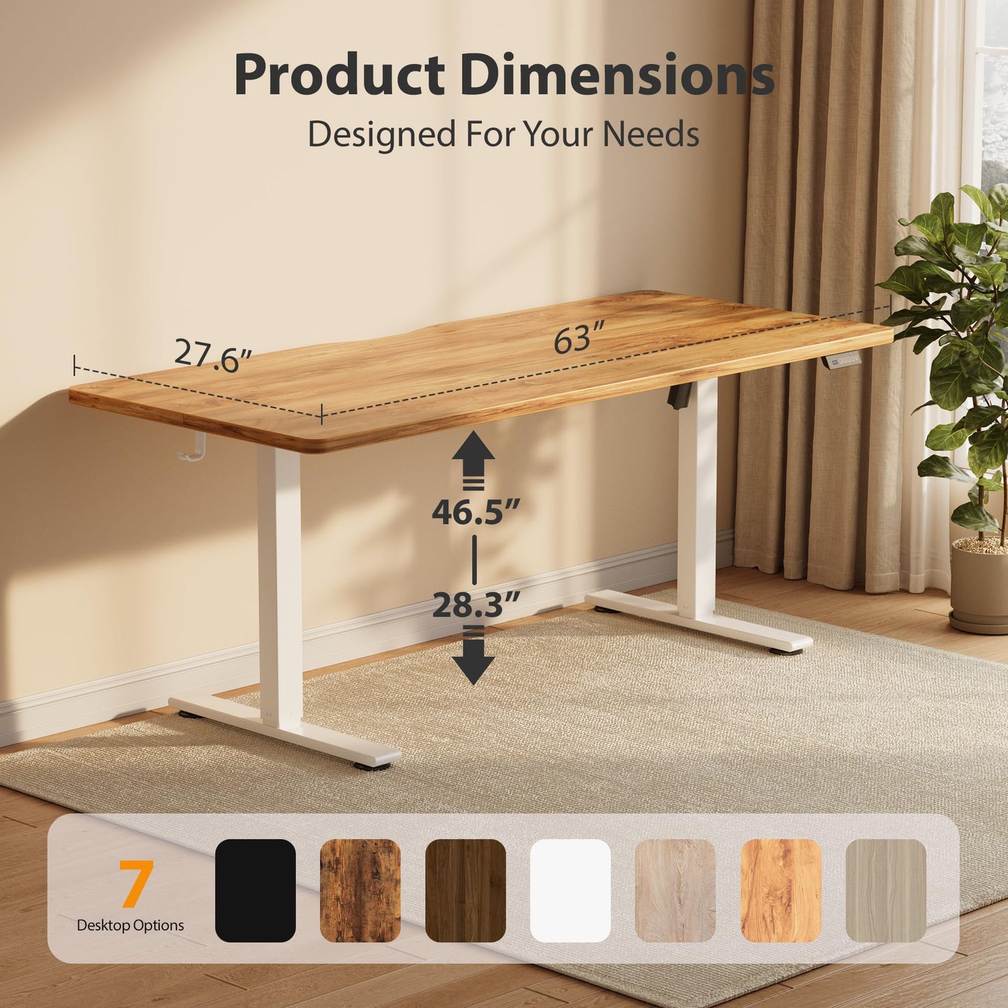 Cubiker Standing Desk, 63x28 Inches Sit Stand Home Office Desk, Electric Stand up Desk, Adjustable Desk with Splice Board, White Frame/Light Rustic Top
