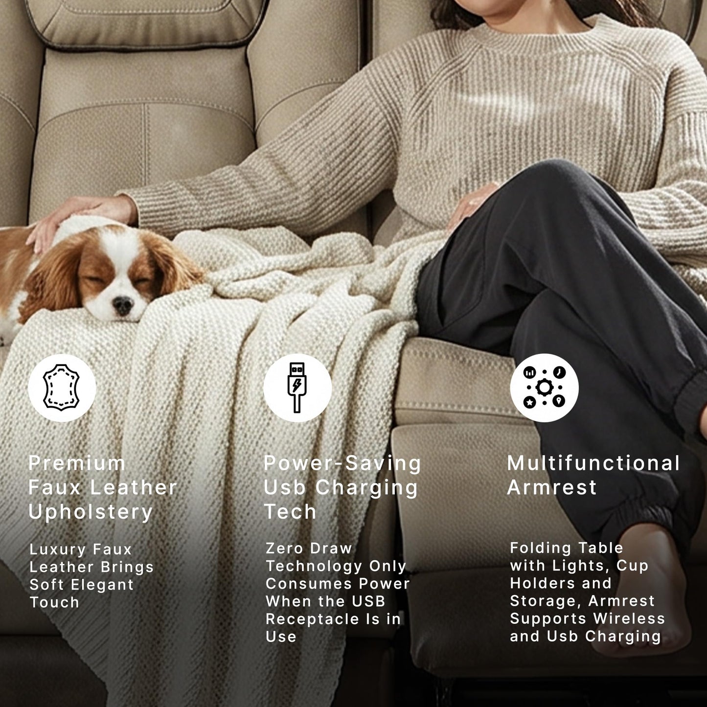 Signature Design by Ashley Next-Gen DuraPella Power Reclining Sofa – Wireless & USB Charging, Zero-Gravity, Adjustable Headrest, Water-Repellent Faux Leather, Drop-Down Table, Beige/Brown, 86”