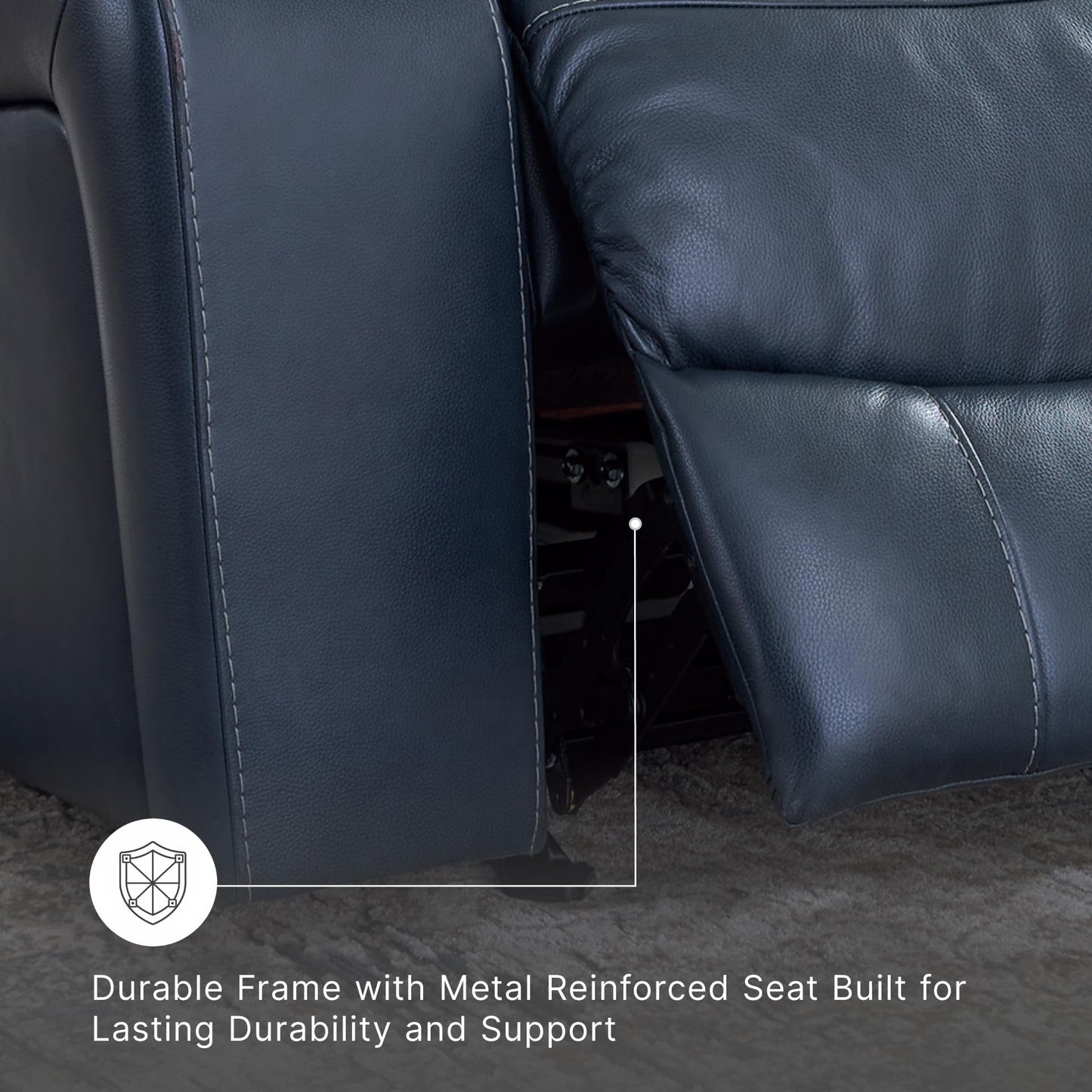 Signature Design By Ashley Leesworth Modern Power Rocker Recliner, USB Port, Gentle Rocking, Top Grain Leather and Matched Leather, 41" W x 41" D x 41" H, Blue