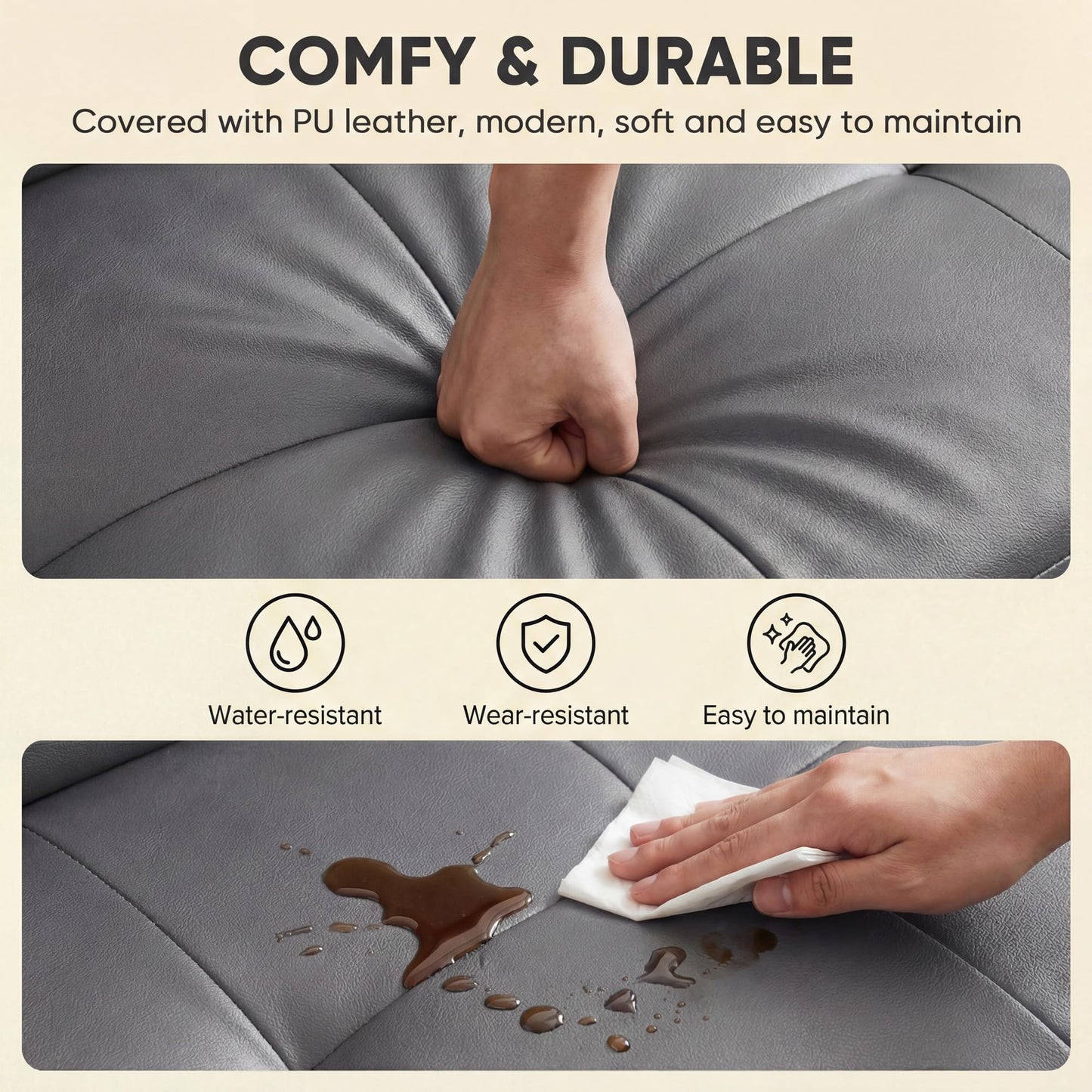YESHOMY Modern Futon Sofa Bed, Convertible Futon Couch with Adjustable Backrest, Futon Loveseat Sleeper Sofa Bed with Armrest for Living Room, Small Spaces,PU Leather, Gray