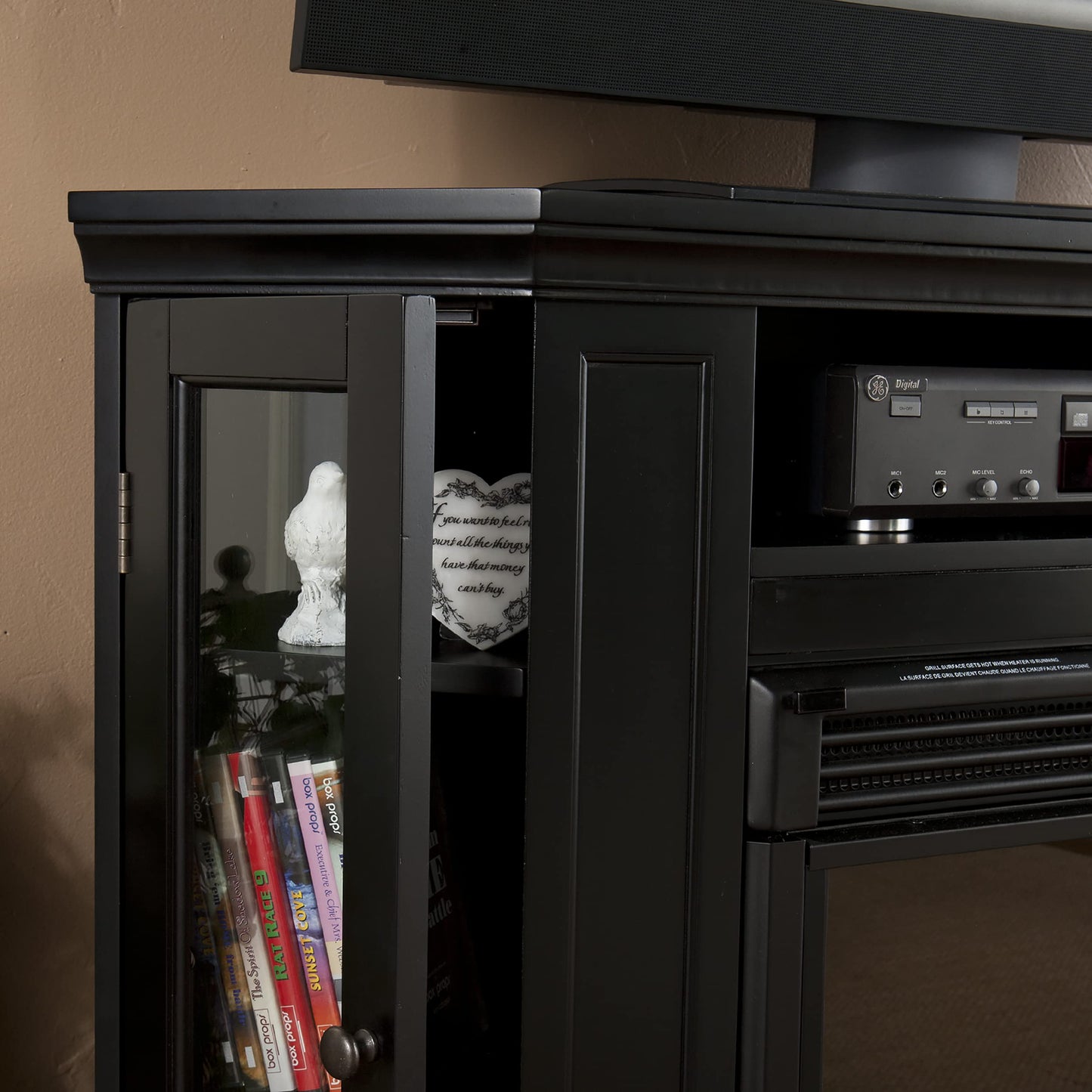 SEI Furniture Claremont Convertible Corner Electric Fireplace Media Stand with Storage, Black