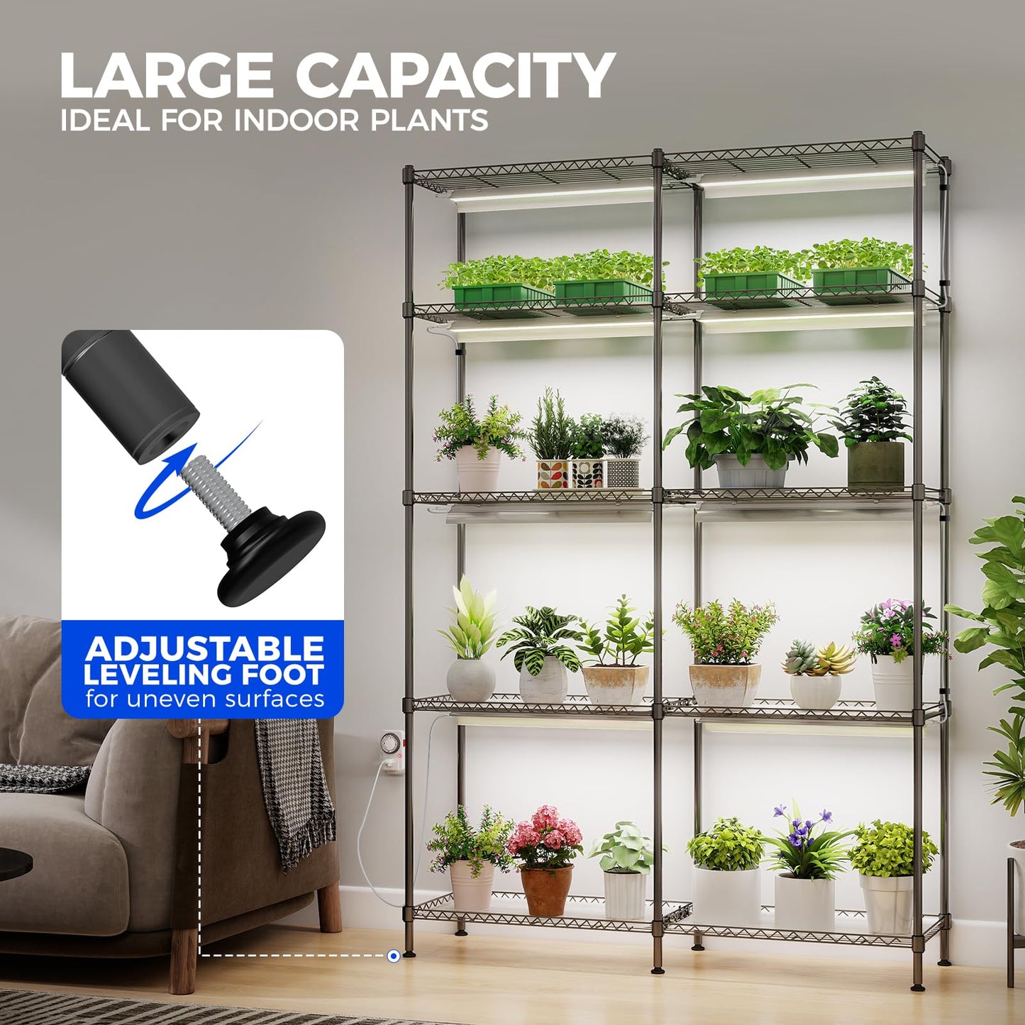 CX1 Plant Stand with Grow Lights for Indoor Plants, 5-Tier Large Tall Metal Plant Shelf with 1.6FT 160W Full Spectrum Plant Lights for Indoor Growing, 47x13.8x70.9IN
