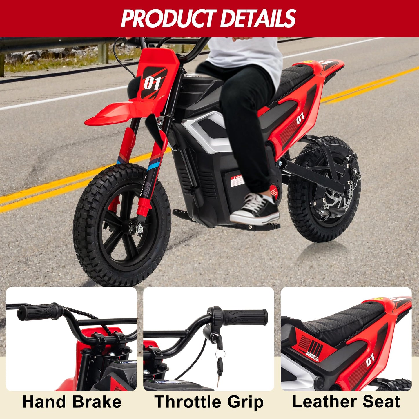 Electric Dirt Bike for Kids 10-12 Years, 350W Motor 14MPH Off-Road Motorcycle, 24V 7AH Battery 12" Fat Tire Suspension, 130lbs Max Load Mini Dirtbike for Teens Boys Girls