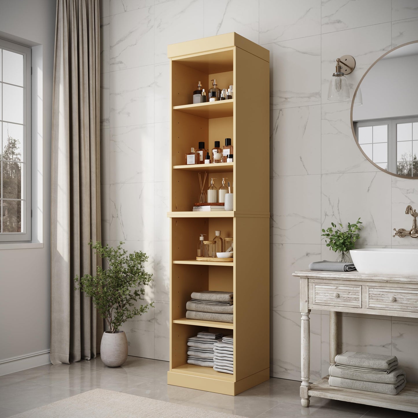 Palace Imports 100% Solid Wood 16.5" Wide, 71.5" Tall Bathroom Storage Cabinet with Adjustable Shelves, Yellow – Eco-Friendly, Made in Brazil