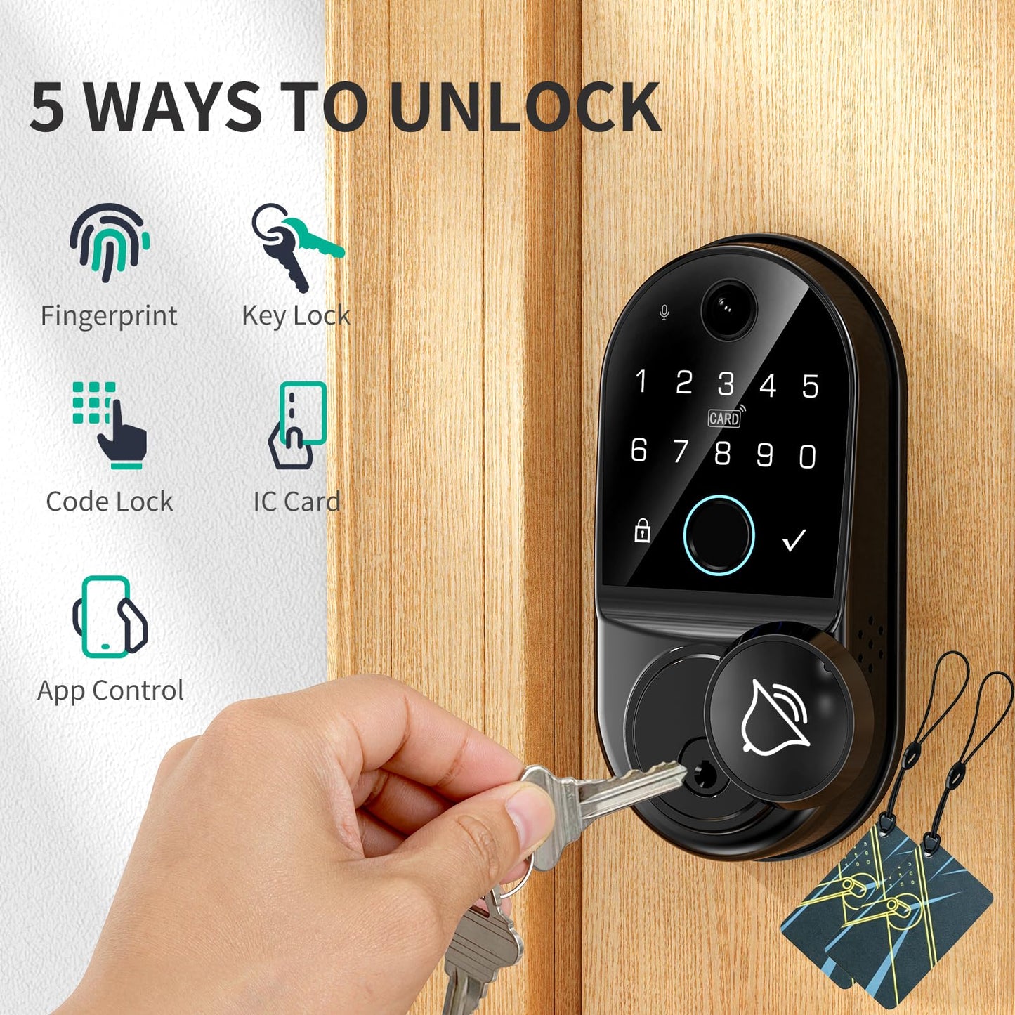 Yinaou Smart Door Locks with Camera: WiFi Keypad Deadbolt with 1080p HD Night Vision & Video Doorbell - App Control Digital Code Fingerprint Keyless Entry Electronic Locks for Front Door