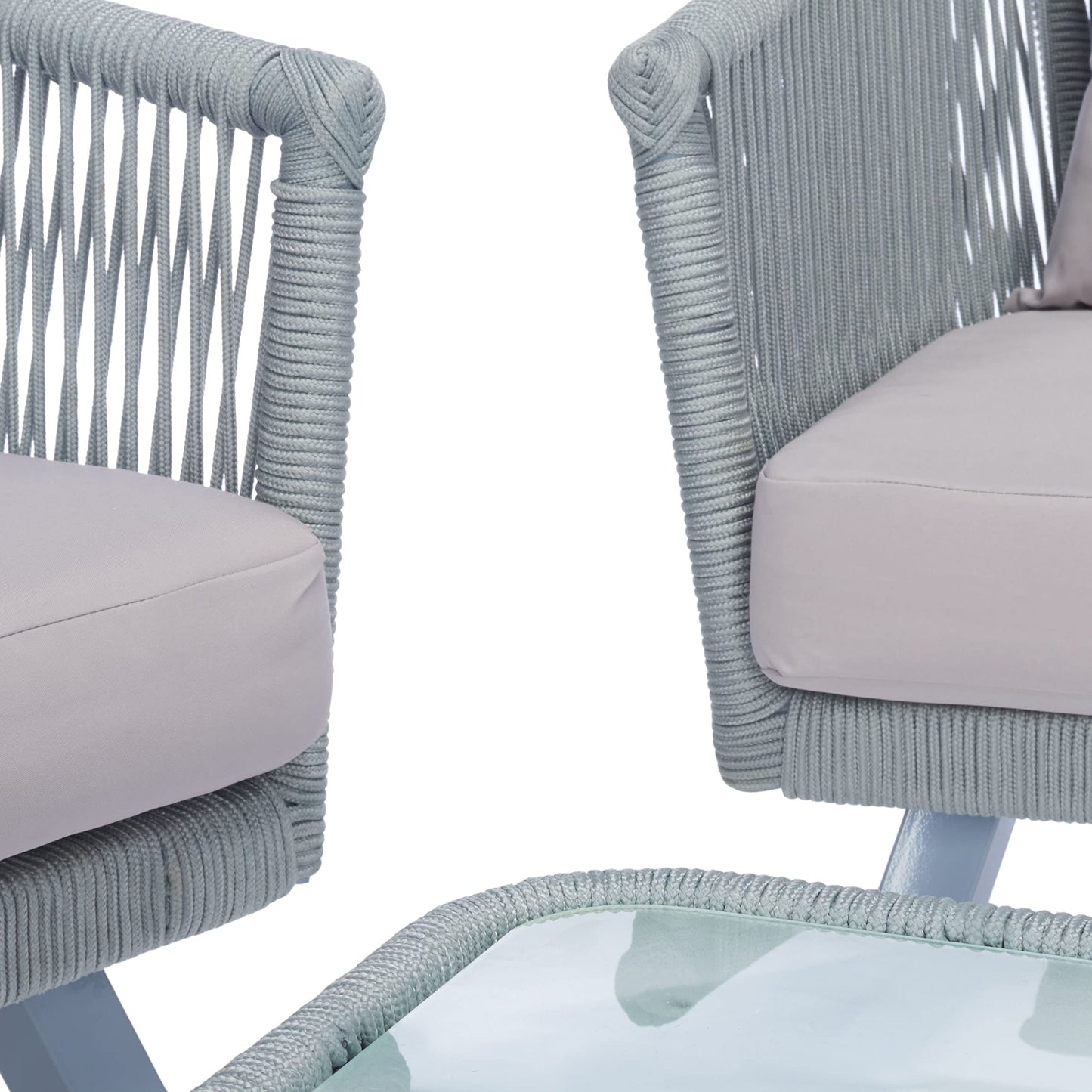 Safavieh Outdoor Collection Belmi Wicker Cushion 4-Piece Rope Patio Backyard Living Set PAT7517C, Grey/Grey