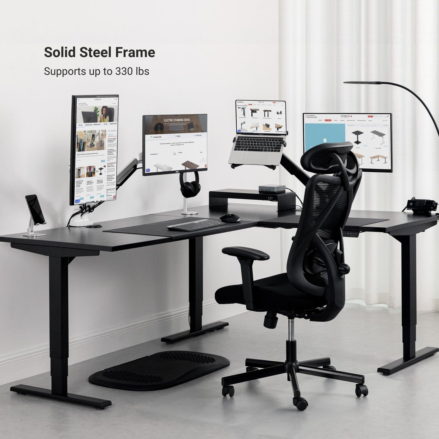 Progressive Desk L Shaped Height Adjustable Standing Desk 78" x 48" - Corner Computer Desk - Electric Stand Up Rising Workstation - Gray Frame/Bright Beech Top