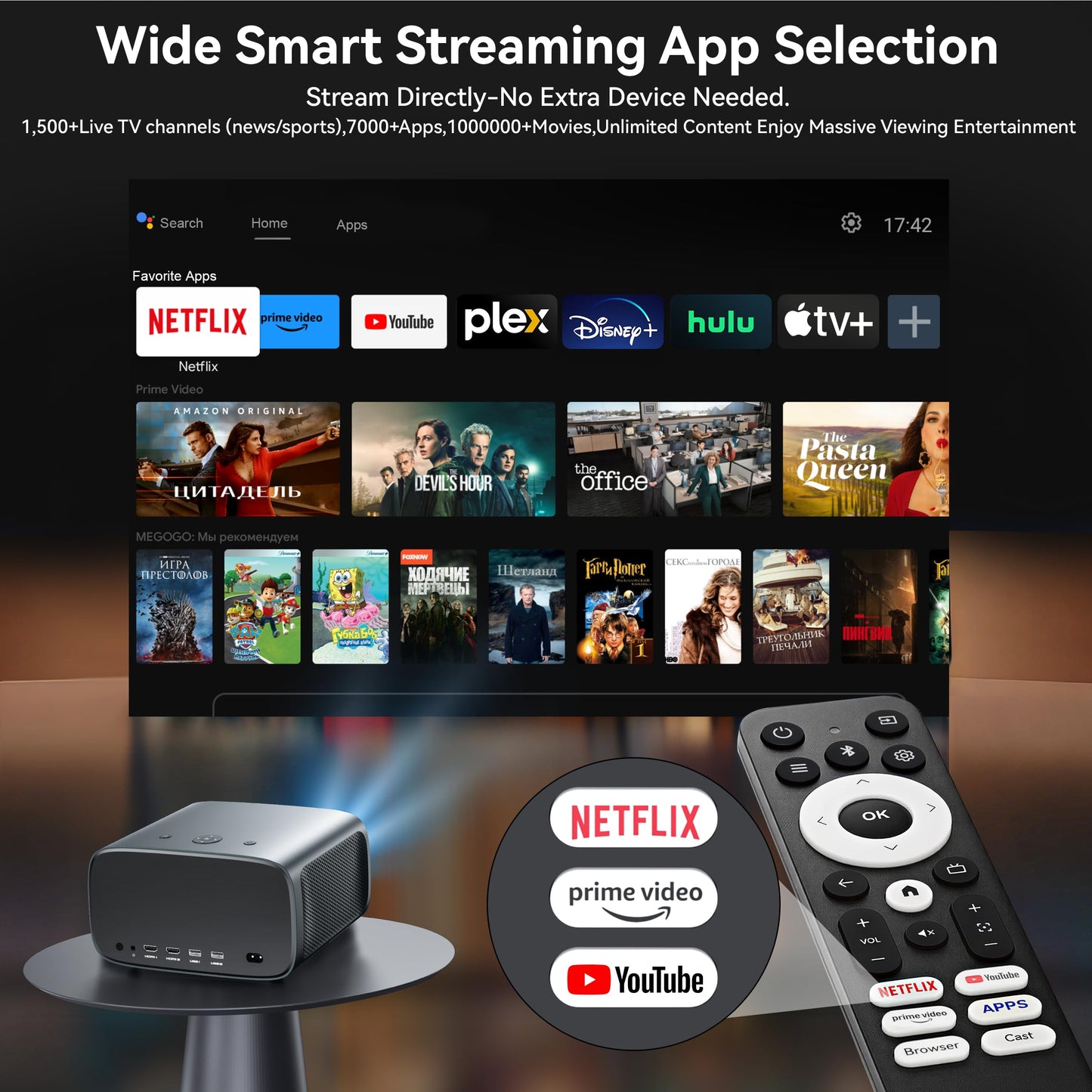 Walnutt 2000 ANSI Outdoor Movie Projector, Official Apps, 4K Home Theater