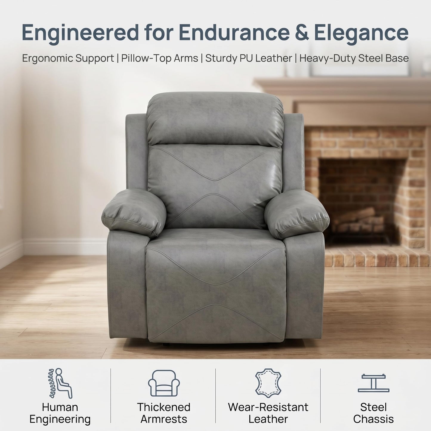 Trygoal Manual Recliner Chair, Nursery Chair, Lazy Boy Recliner Chair for Adults, Gaming Recliner with Overstuffed Arms, Suitable for Home Theater, Living Room, Bedroom, Gray