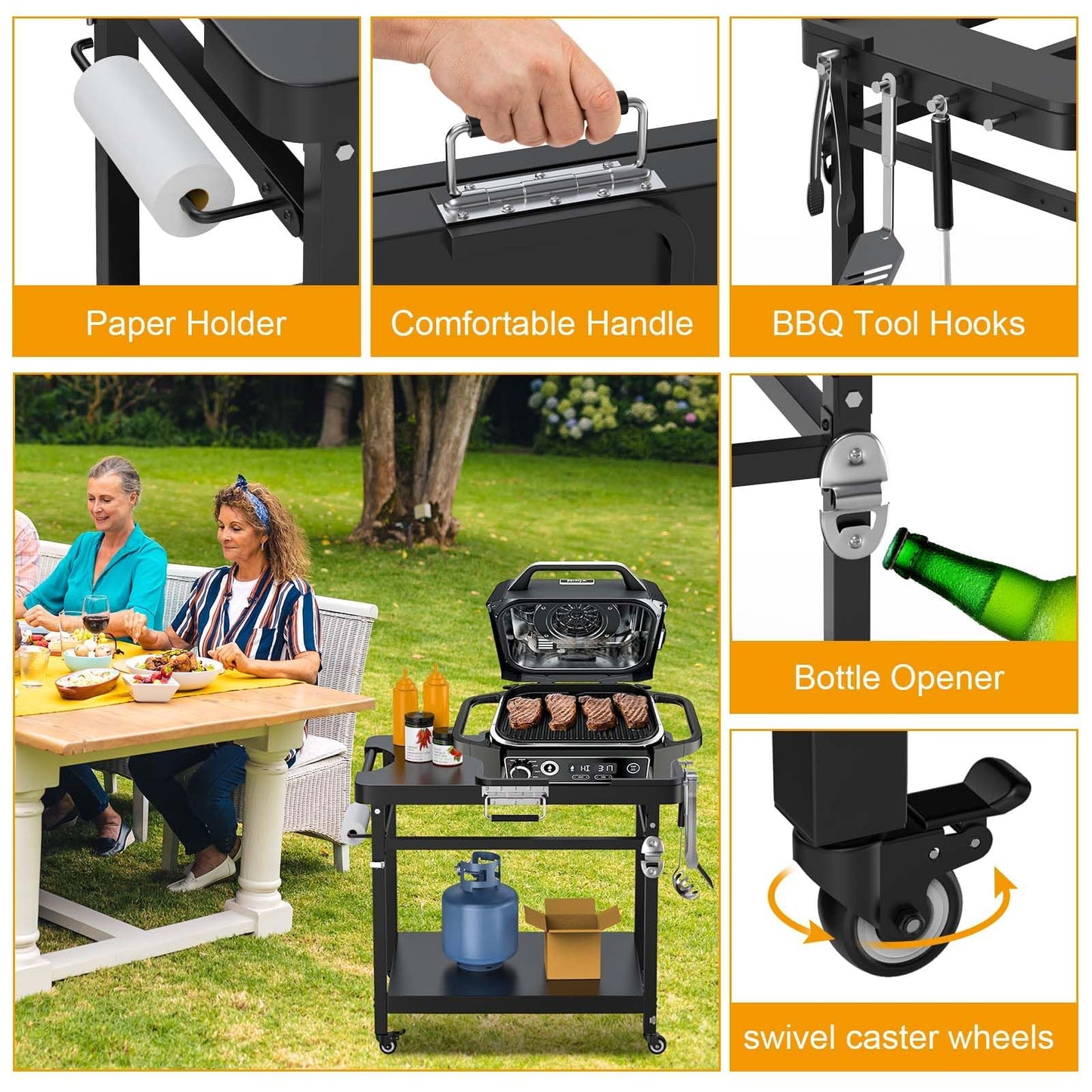 Universal Grill Stand for Ninja Woodfire Outdoor Grills,Portable Foldable Grill Cart Table for XSKUNSTAND OG700 OG800 OG900 OO101 SER Smoker Pizza Oven Accessories with 4 Wheels & Cover