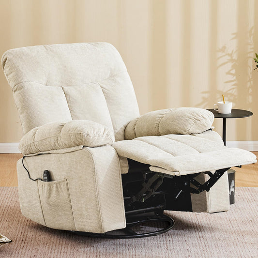 HAPPYMONT Recliner Chair, Durable & Tear-Resistant Massage Chair with Heating, Premium Chenille Fabric Massage Recliner Supports up to 380 LBS for Living Room, Bedroom, Beige